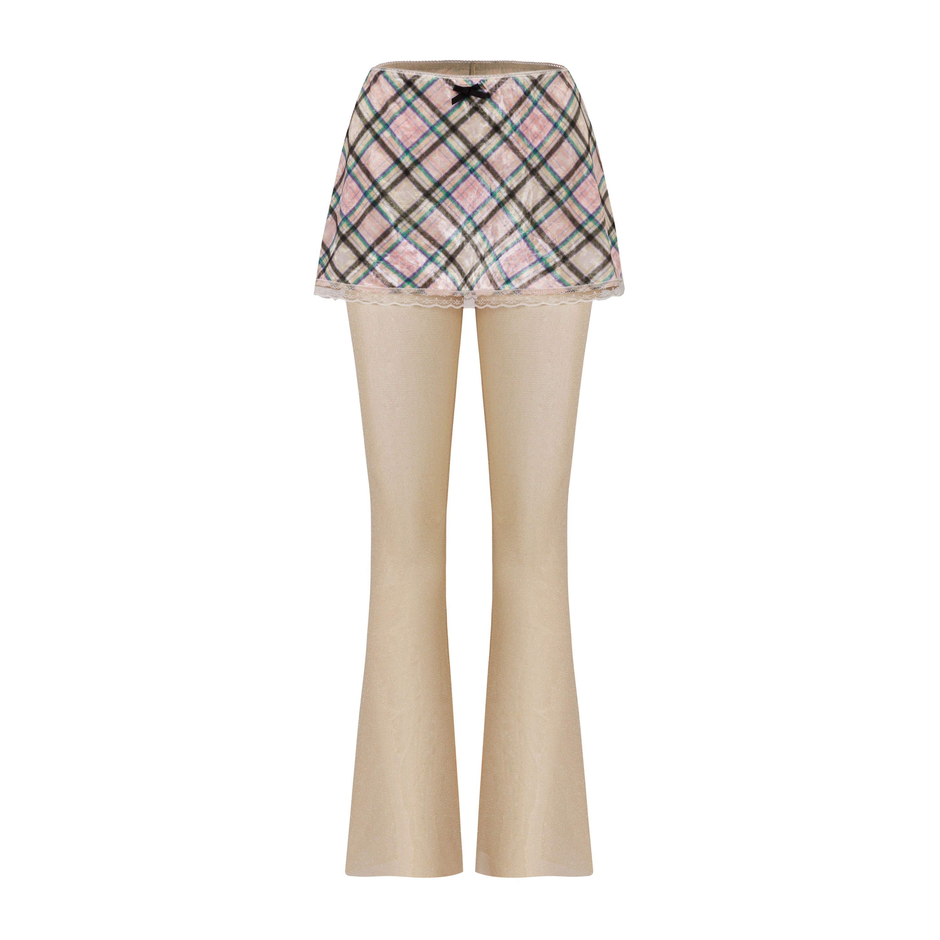 Dollhouse Plaid Velvet Metallic Skirt Flare Leggings