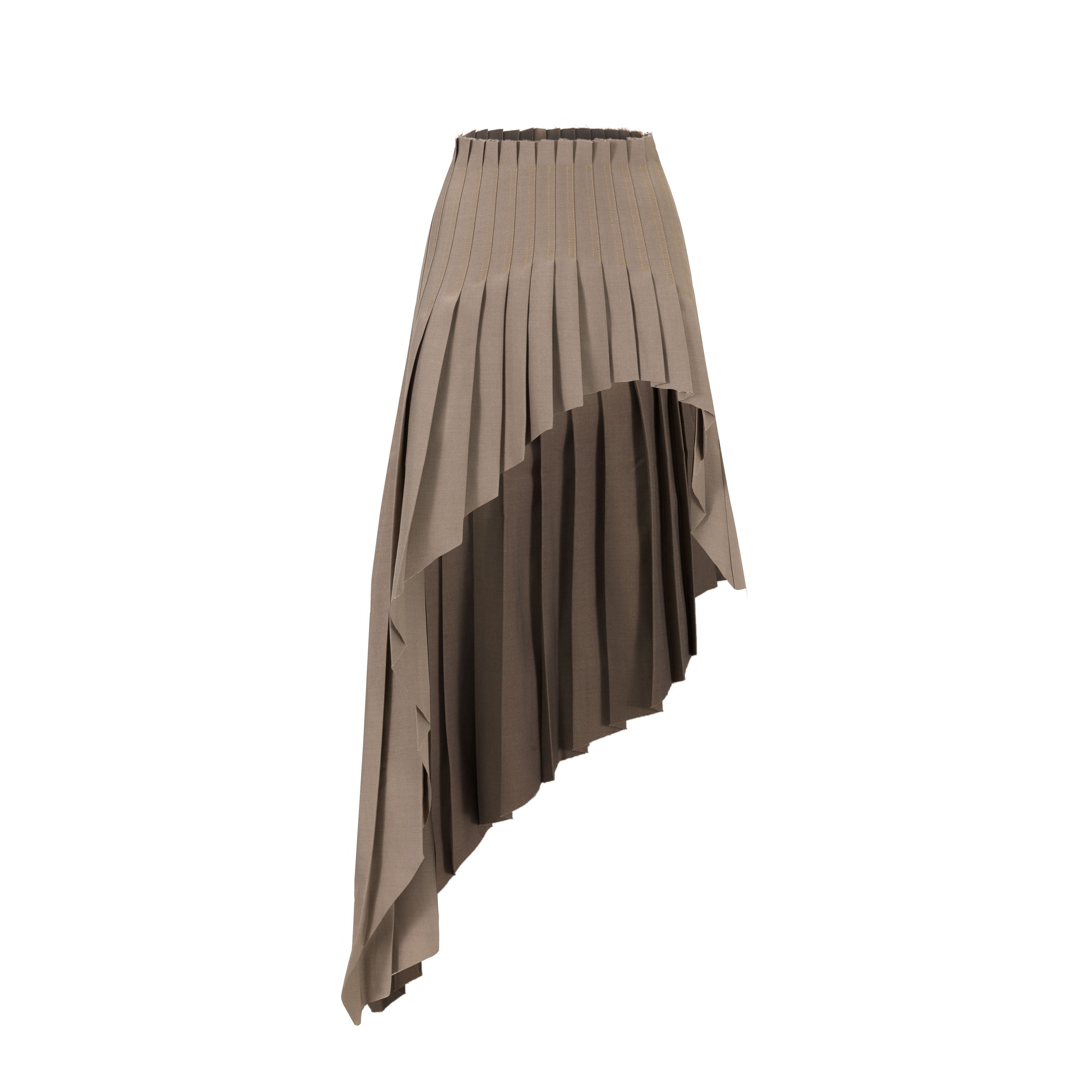 Asymmetrical Pleated Office Skirt Grey