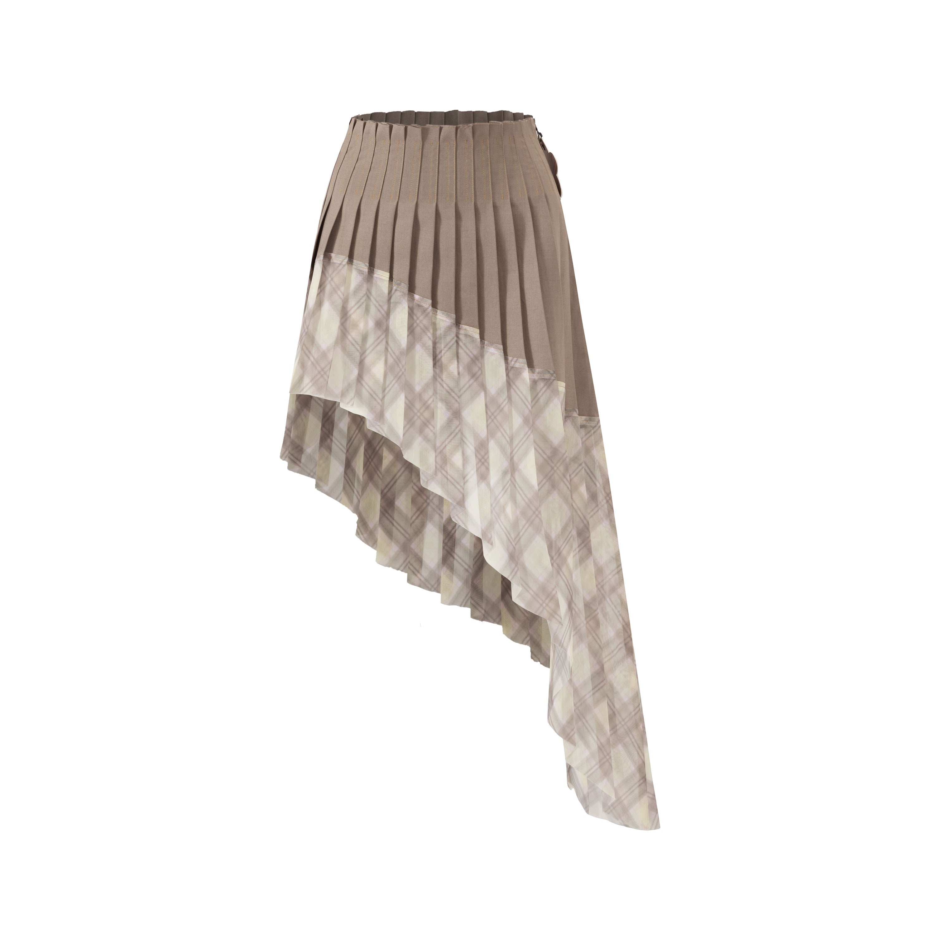 Asymmetrical organza pleated skirt Porcelain