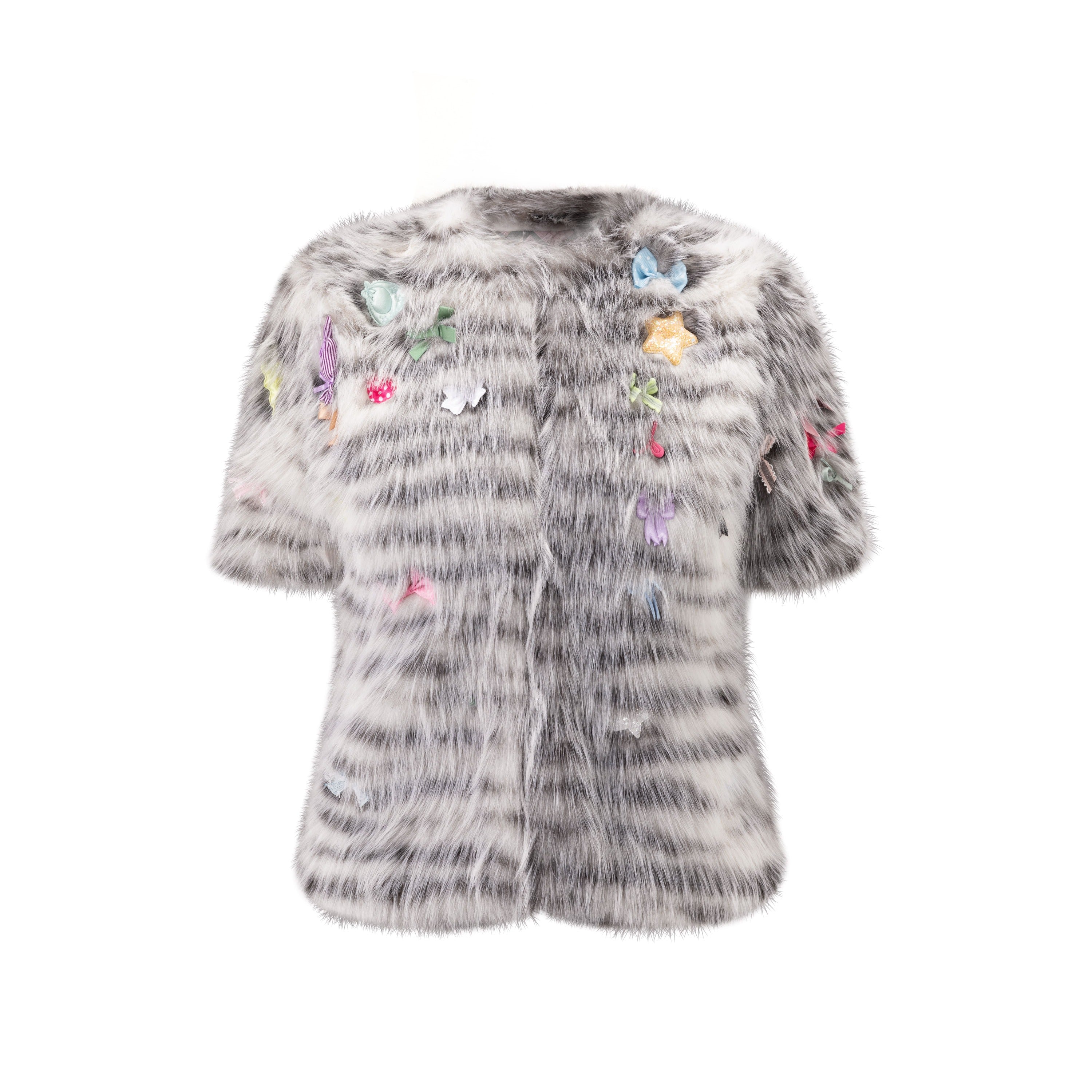 Sprinkle Cake Faux Fur Coat Gray Tiger