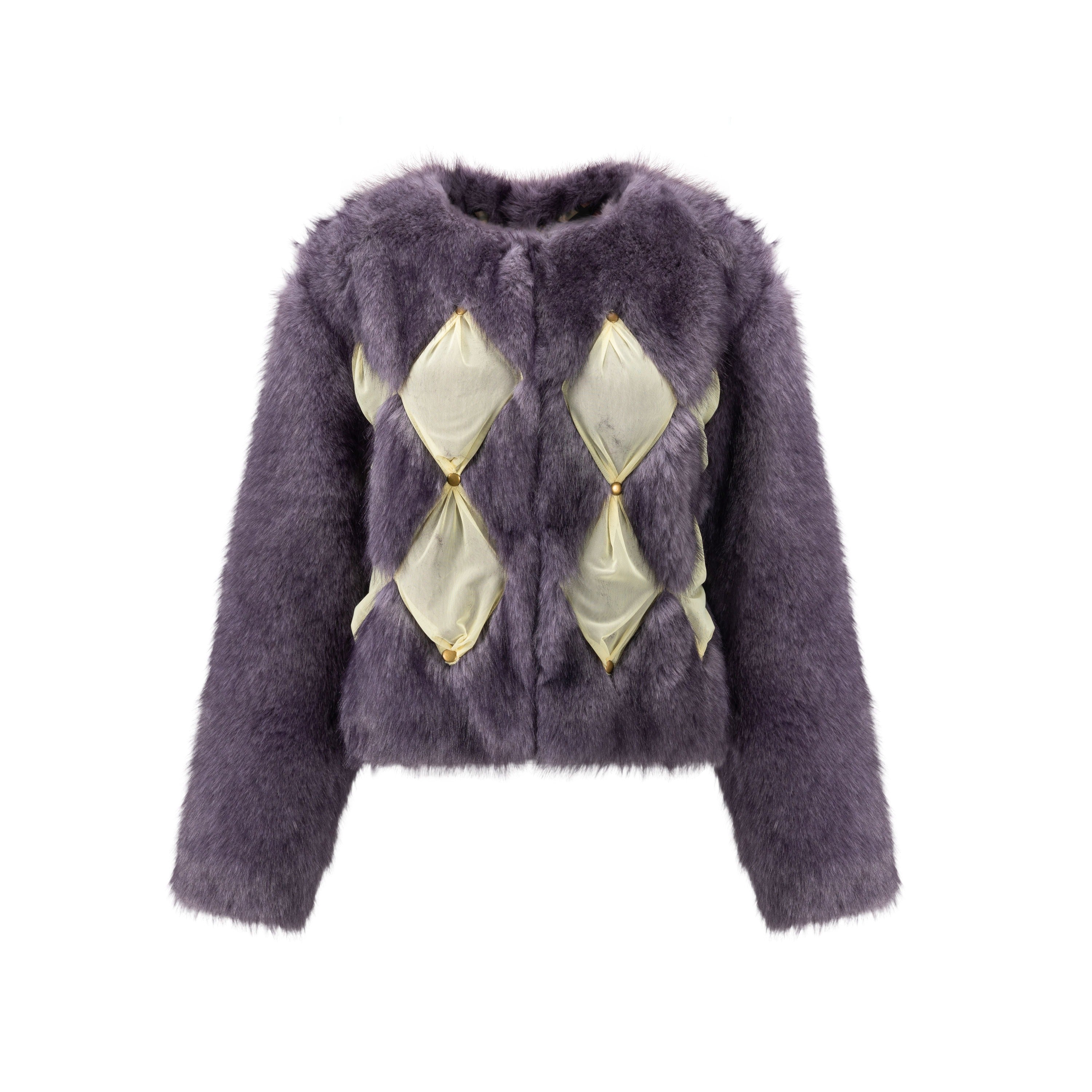 Lavender Faux Fur Diamond Patch Coat