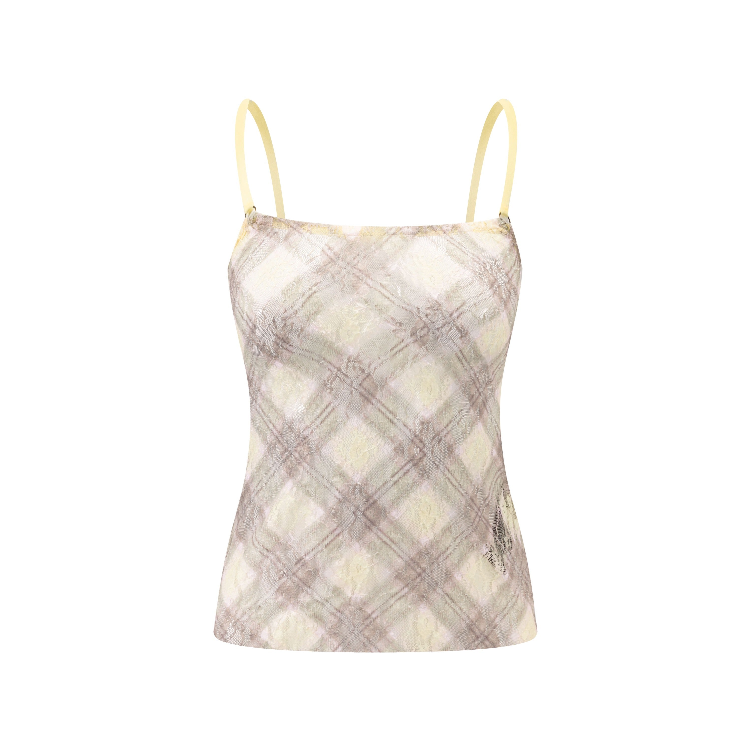 Stretch Lace Cami Top Porcelain Plaid