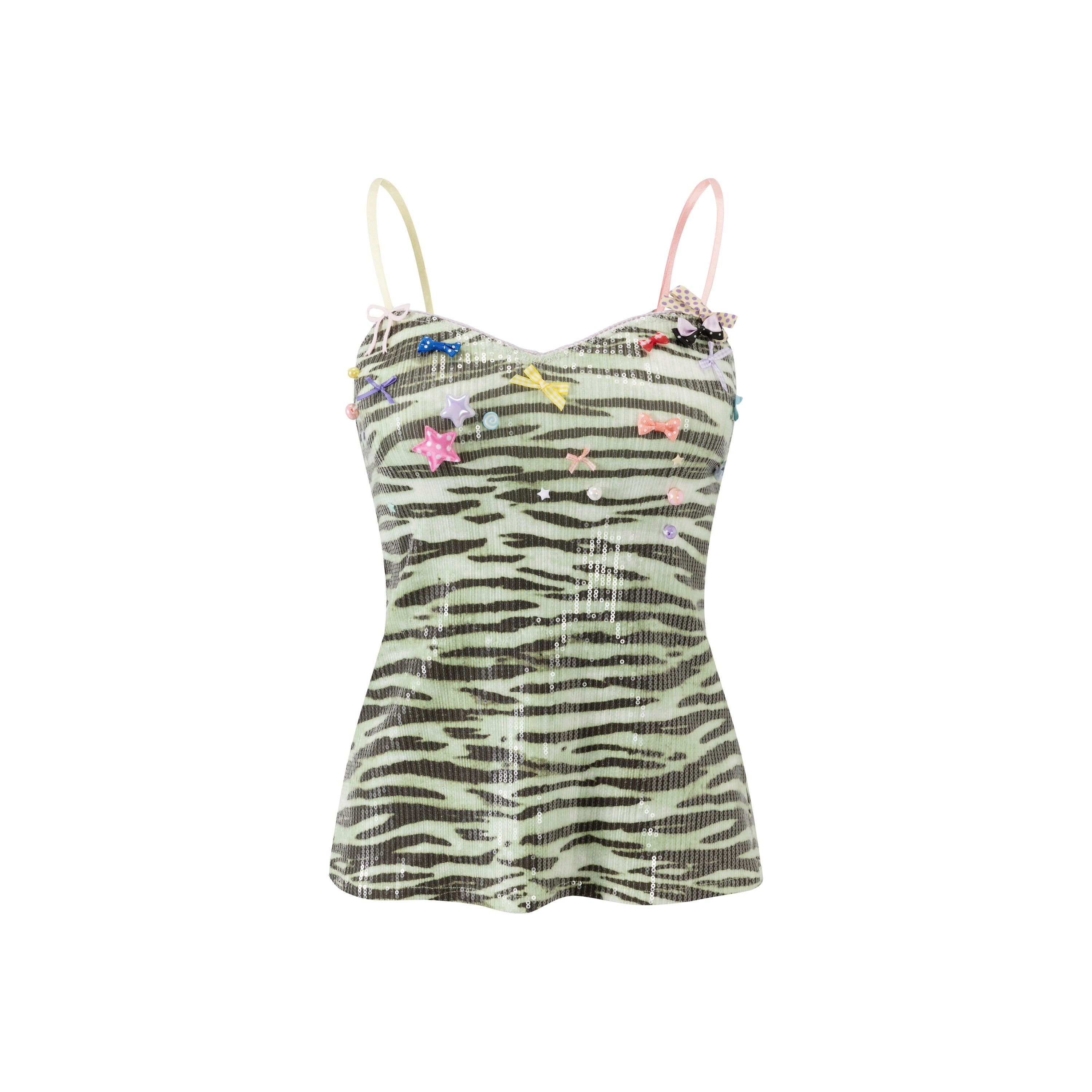 Green Zebra Sequin Jersey Cami Strap Top