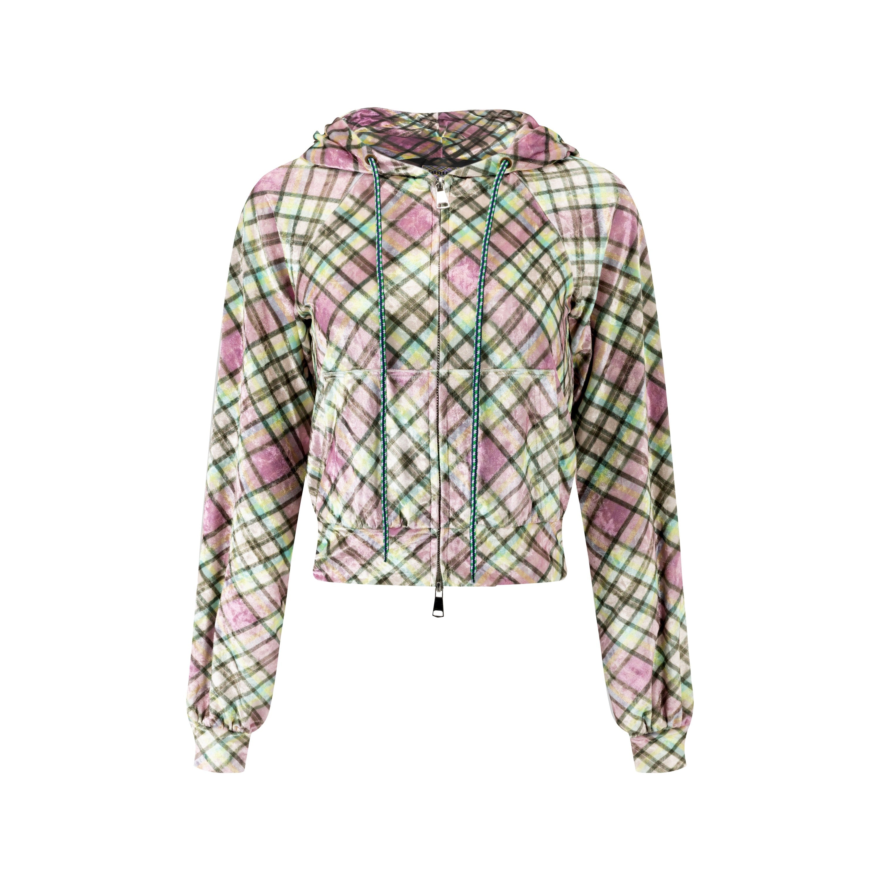 Sprinkles Glossy Plaid Velvet Lined Tracksuit Top