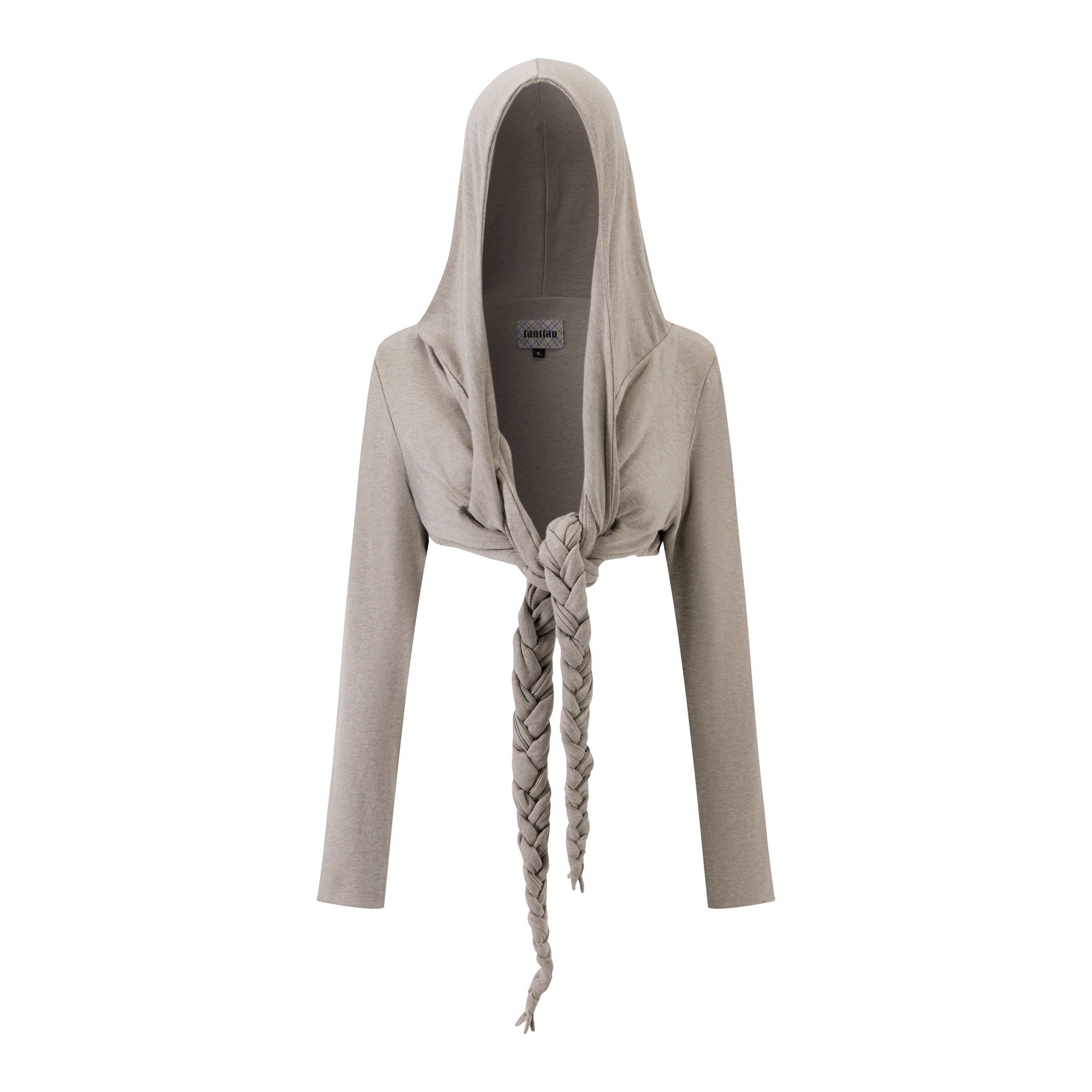 Braided Cropped Hoodie Gray