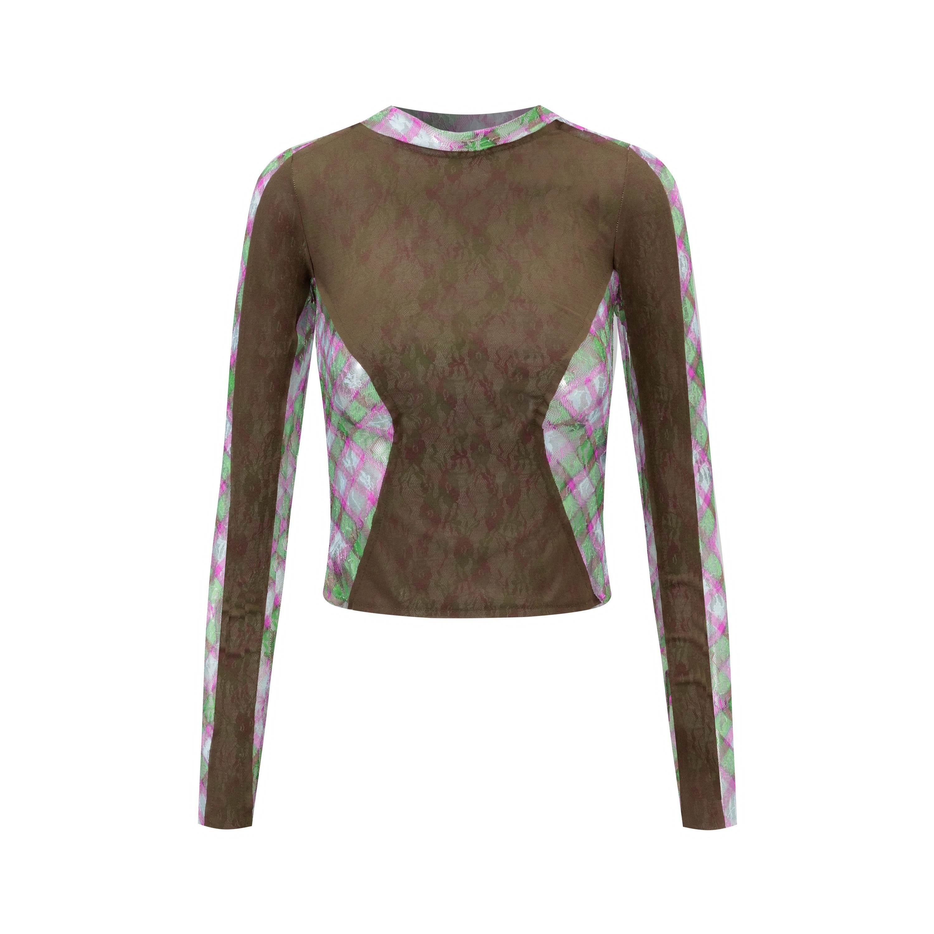 Jester Lace Plaid Patchwork Long-Sleeve Top