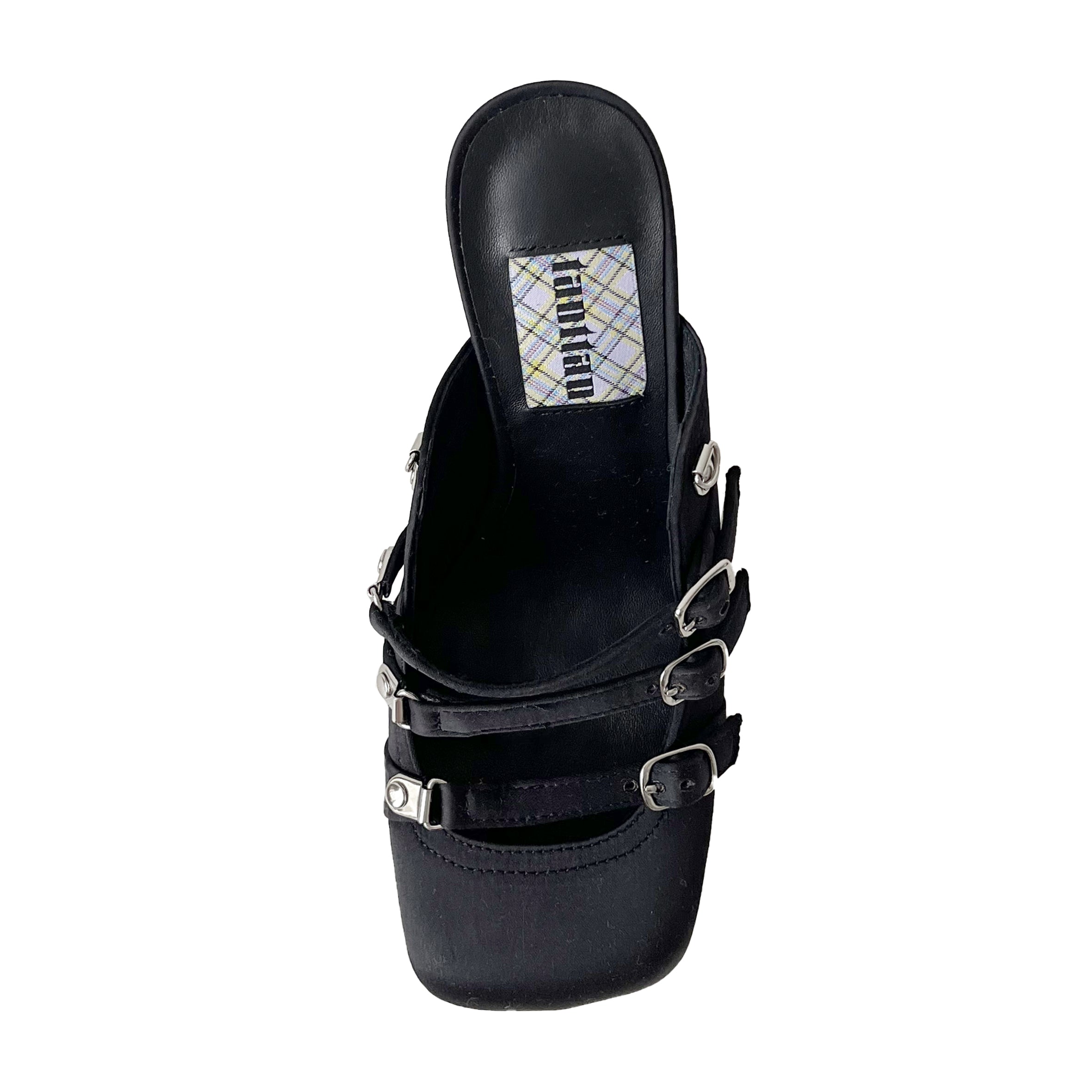 Comp Toe Mule Black Satin Lace Up Square Toe Mules – taottao