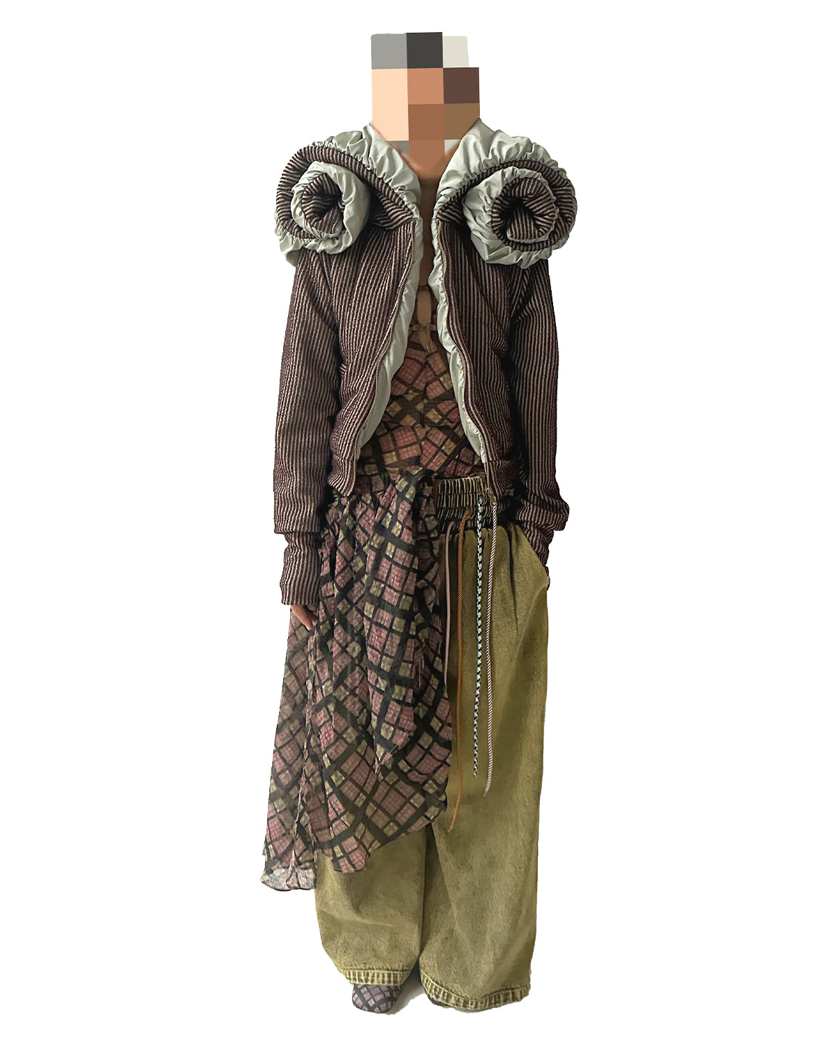 Swirl Collar Rib Knit Jacket Jade Taffeta Brown