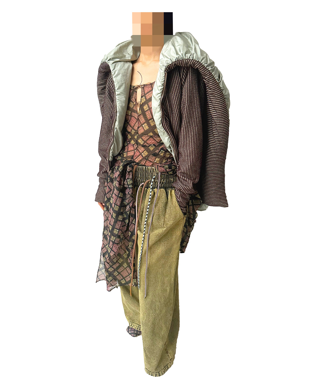 Swirl Collar Rib Knit Jacket Jade Taffeta Brown