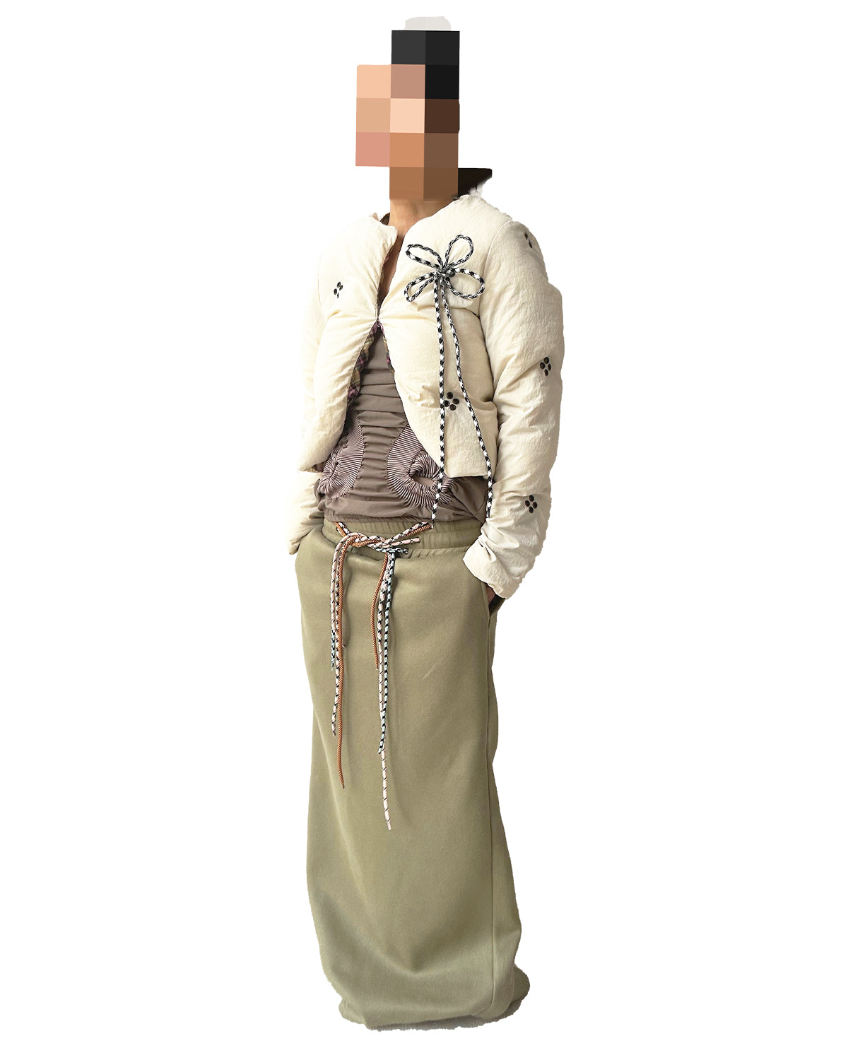 Diamond Studded Nylon Puffer Jacket – Ivory