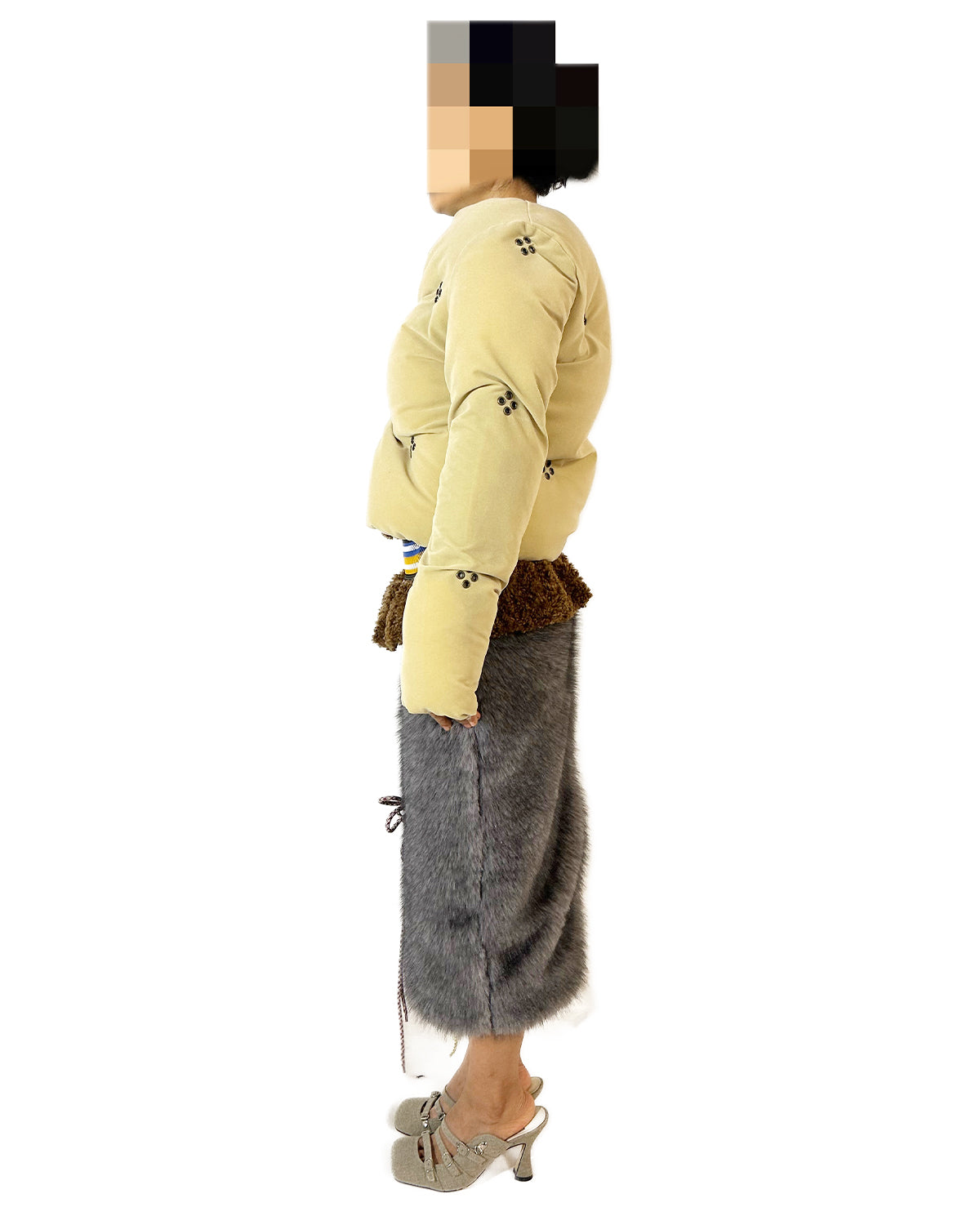 Diamond Studded Velveteen Puffer Jacket – Cream Yellow