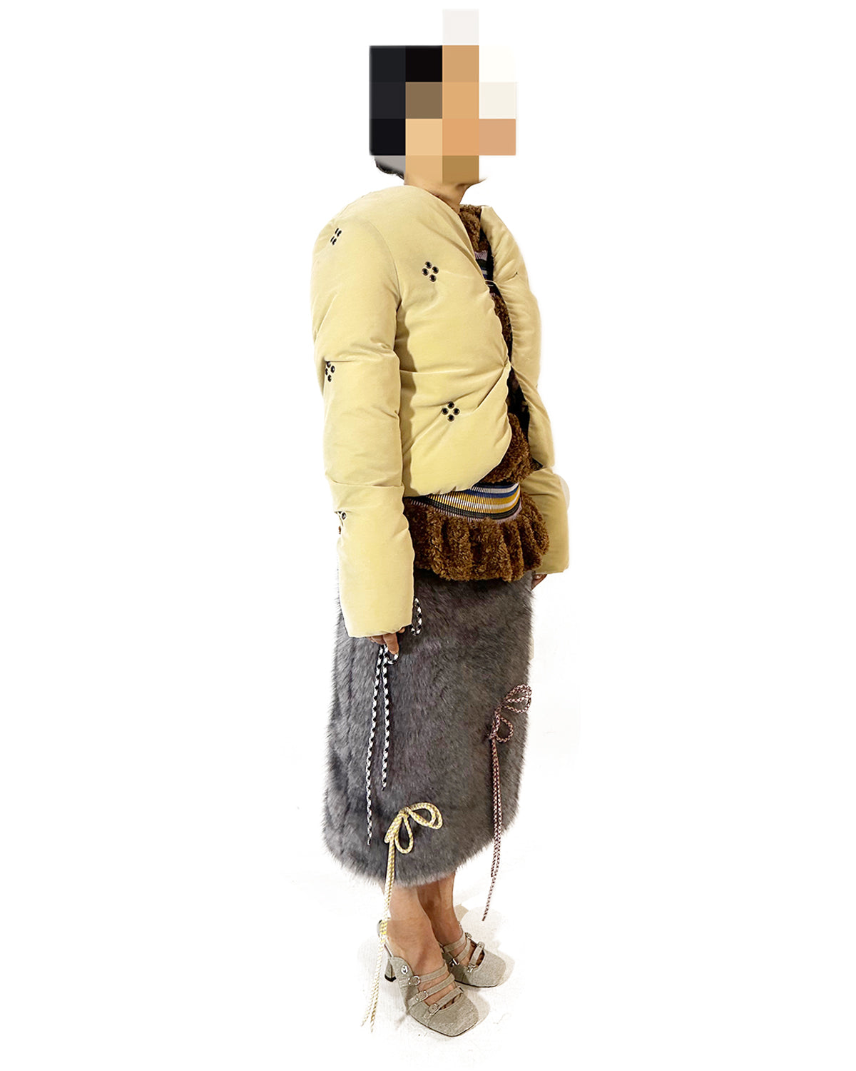 Diamond Studded Velveteen Puffer Jacket – Cream Yellow