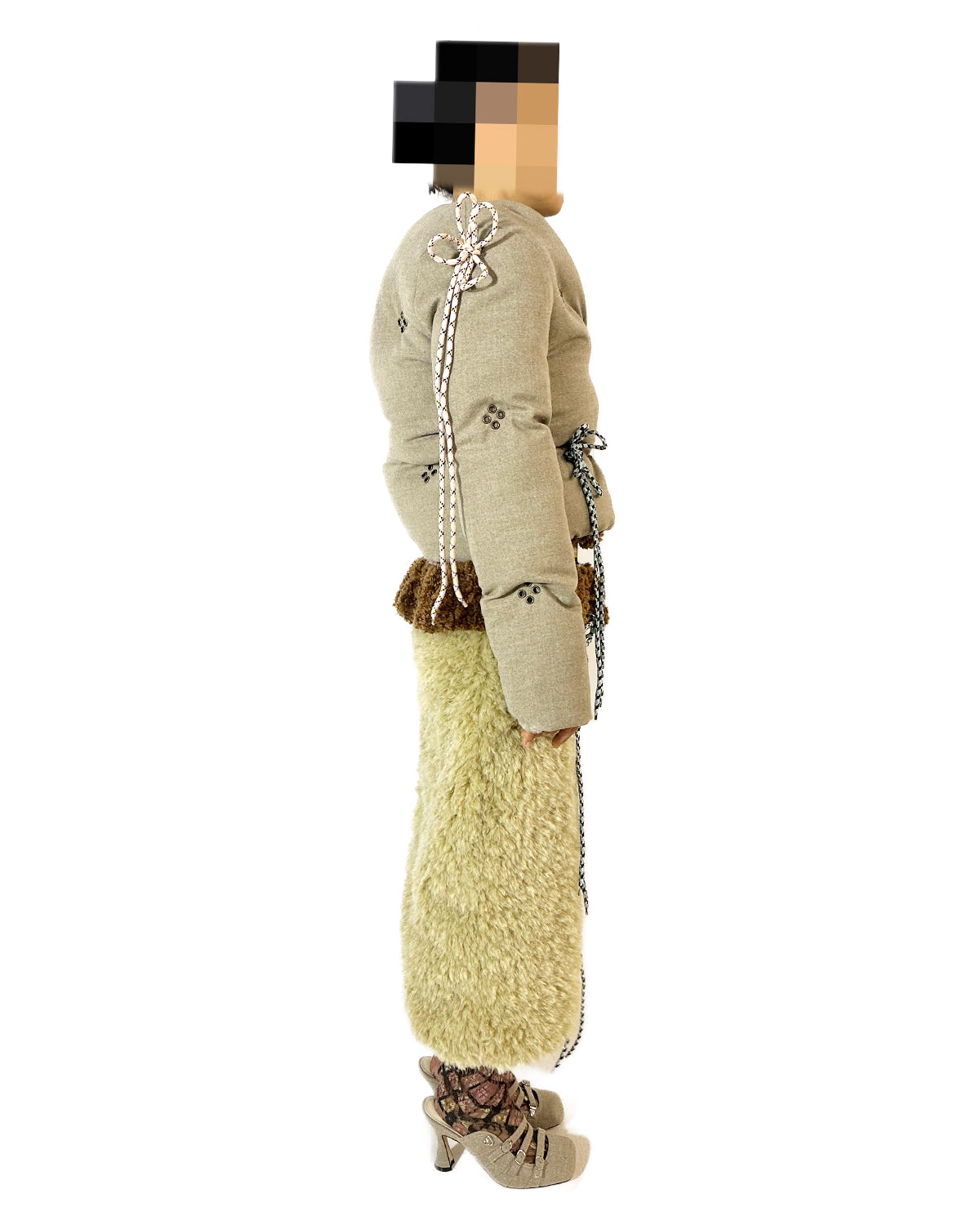 Diamond Studded Woolen Puffer Jacket – Office Grey