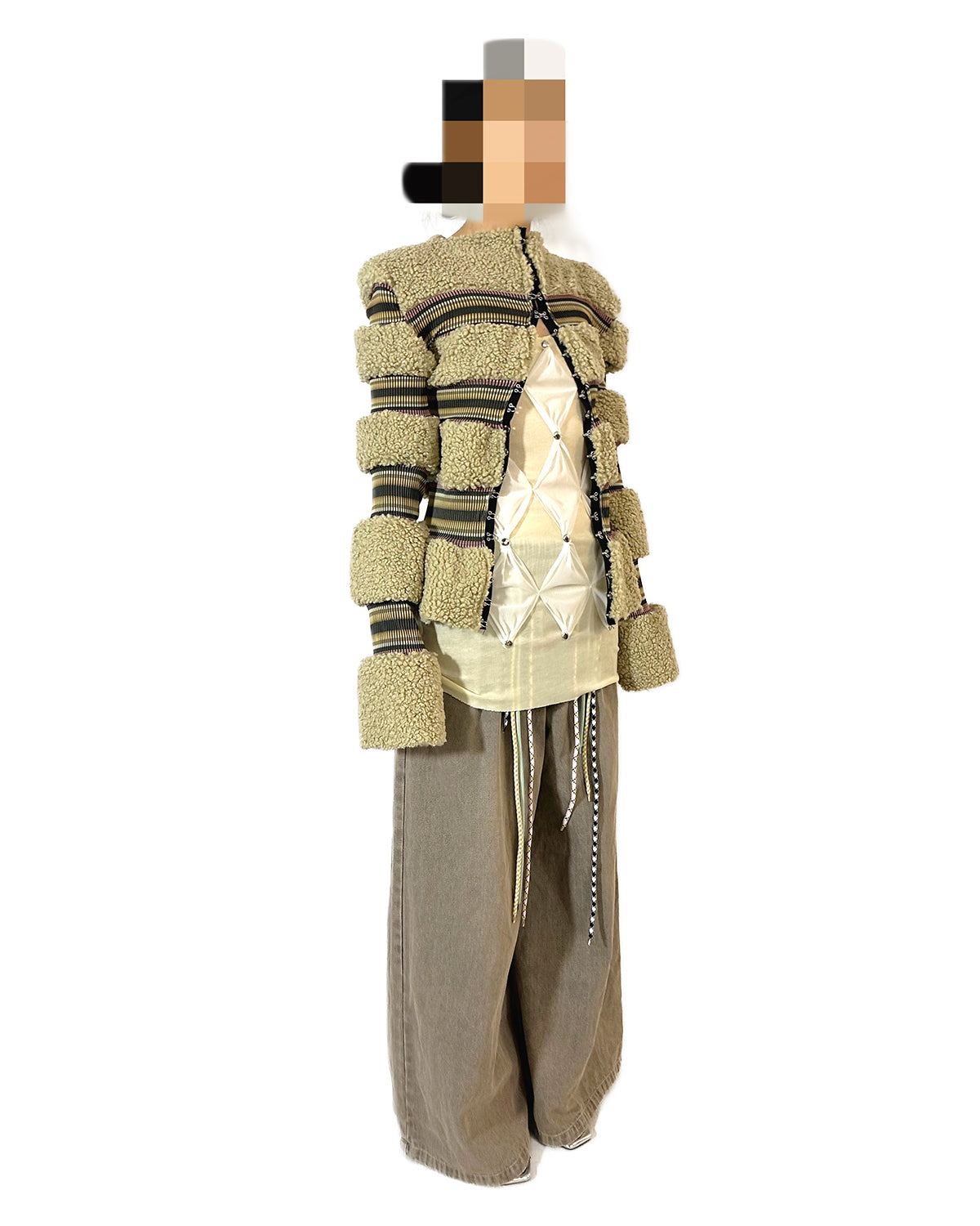 Faux Fur Patchwork Stripe Jacket Top