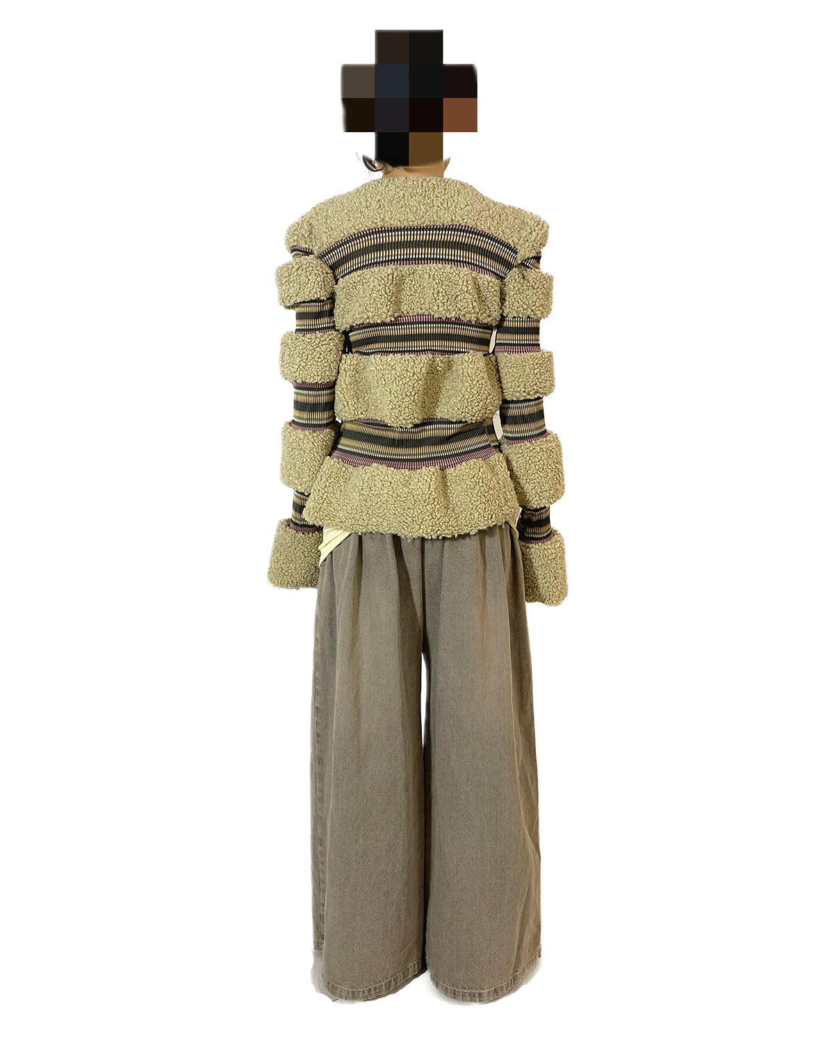 Faux Fur Patchwork Stripe Jacket Top