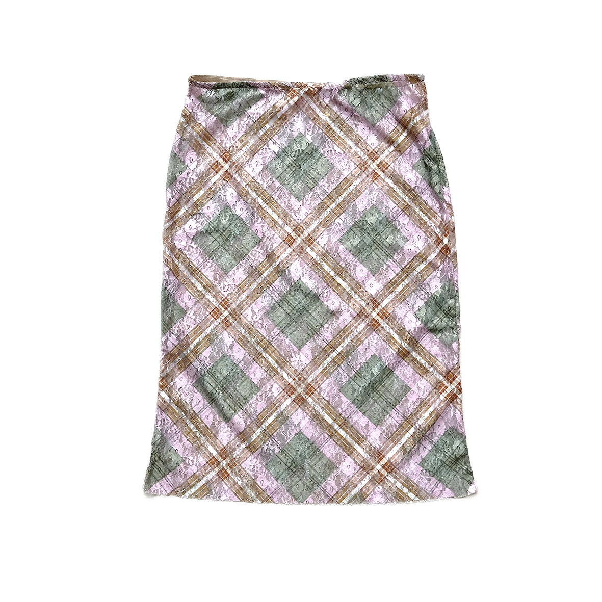 Hakuto Tartan Lace Plaid Sheer Midi Skirt