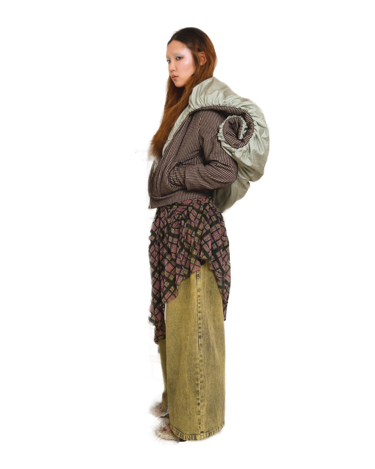 4-Drawstring Elastic Waist Band Oversized Jeans Washout Green