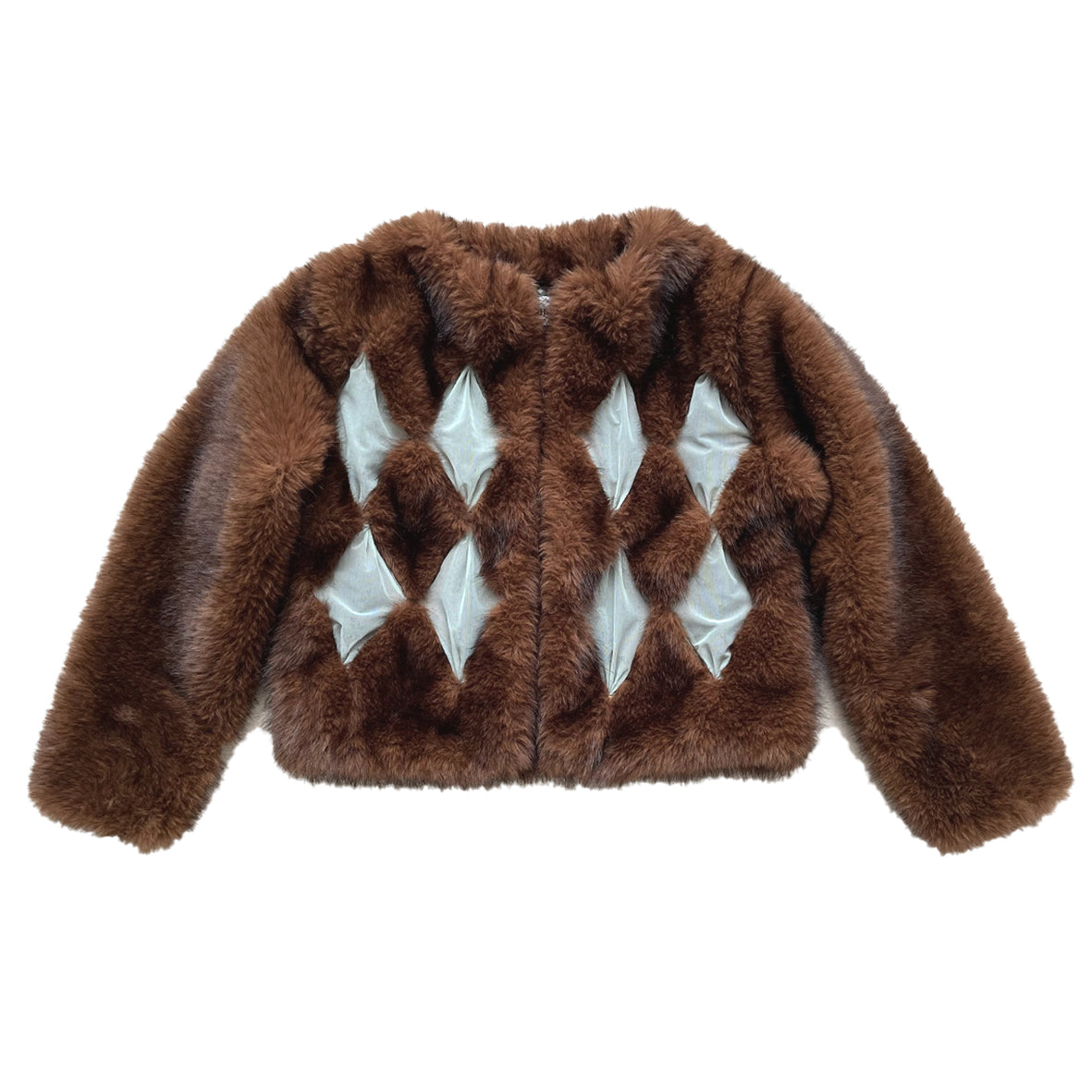 Studded Diamond Patchwork Faux Fur Coat