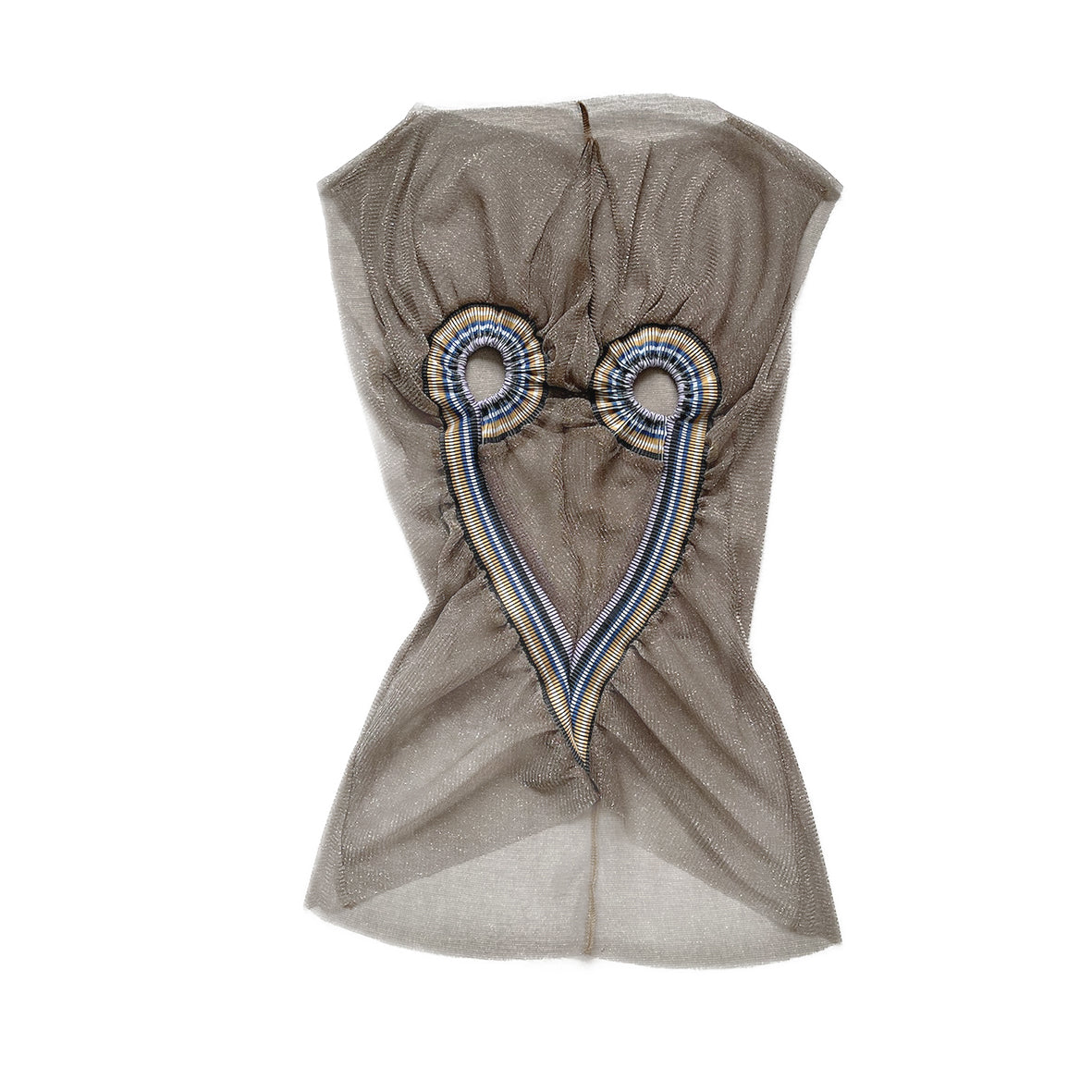 Bronze Metallic Mesh Top Rib Patched Heart Shape Tank Tee