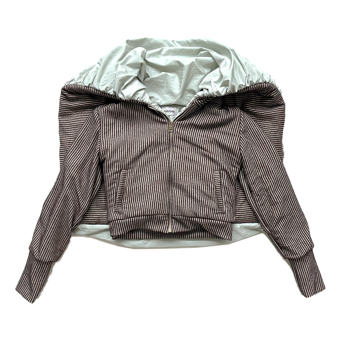 Swirl Collar Rib Knit Jacket Jade Taffeta Brown