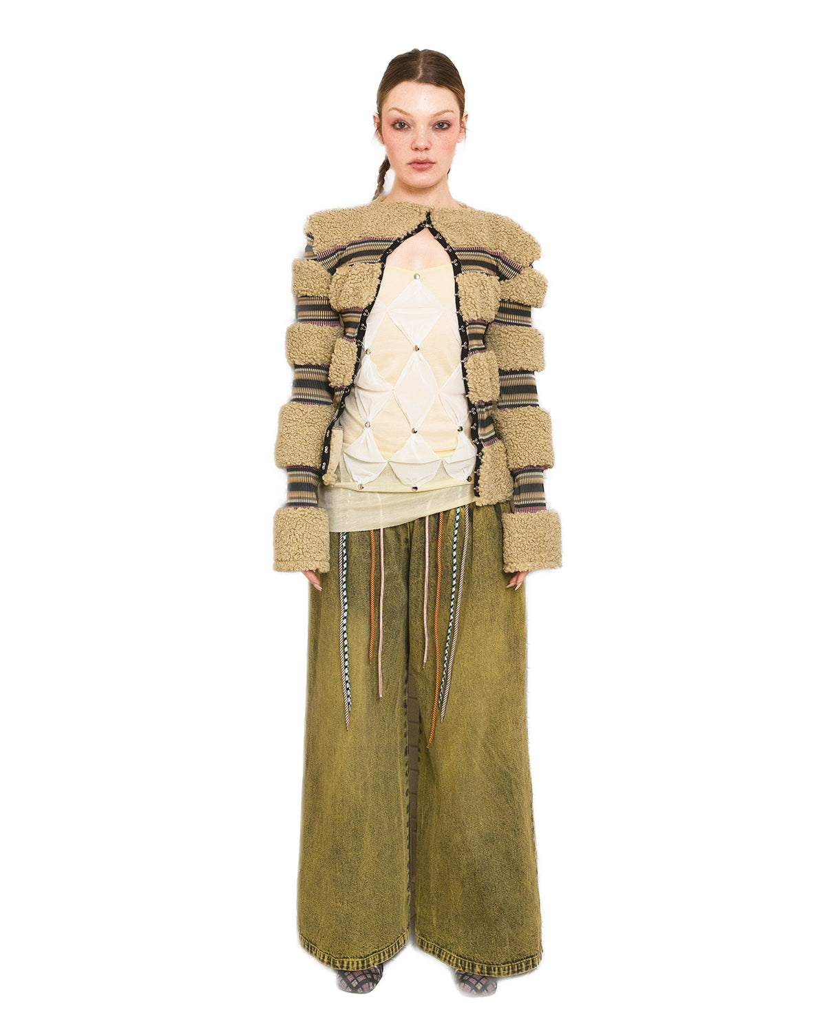 Faux Fur Patchwork Stripe Jacket Top
