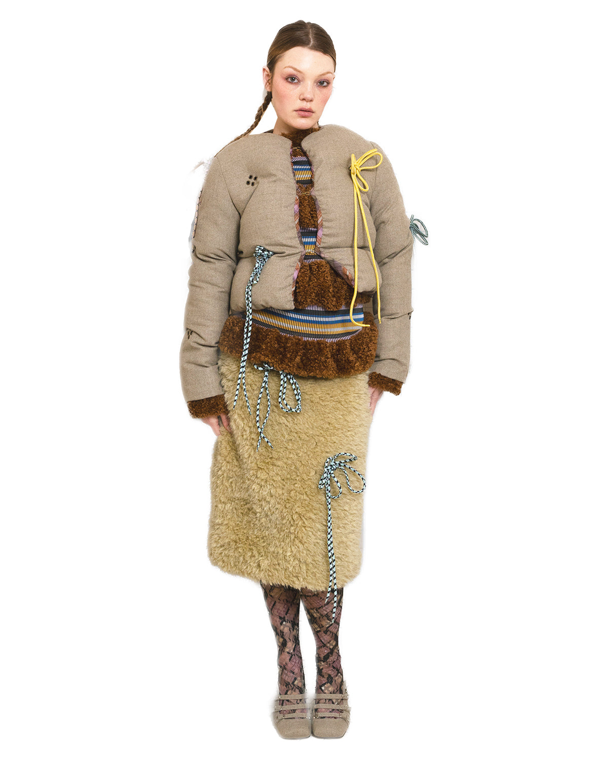 Diamond Studded Woolen Puffer Jacket – Office Grey