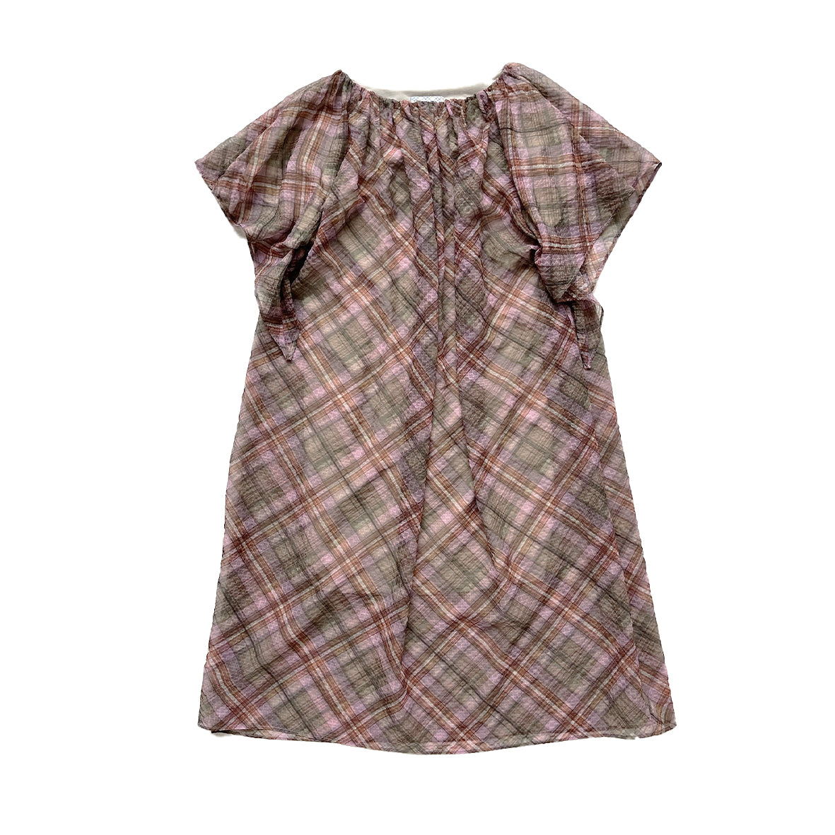 Plaid Puff Chiffon T-shirt Dress Earth Tartan