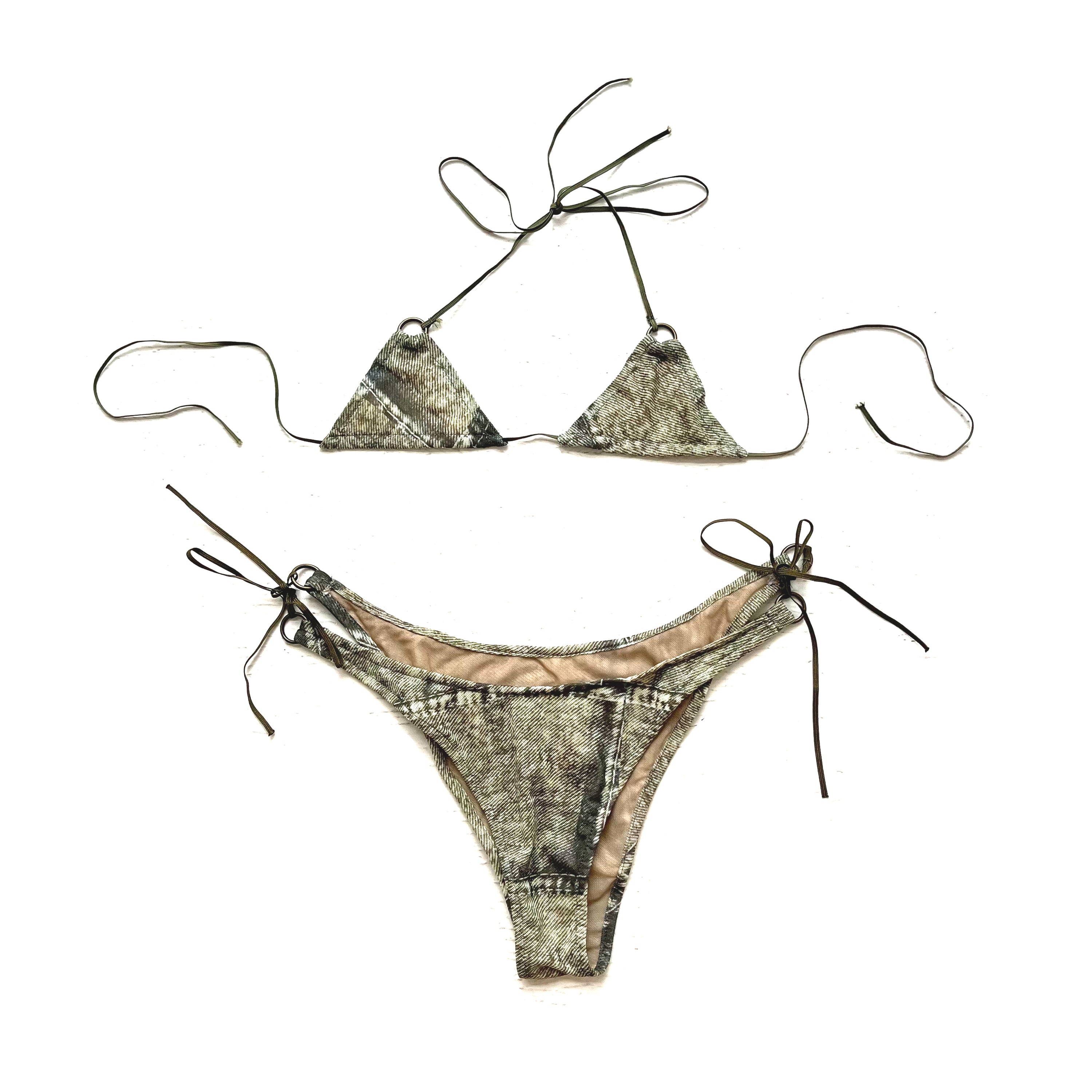 Denim Print Mesh Bikini Set