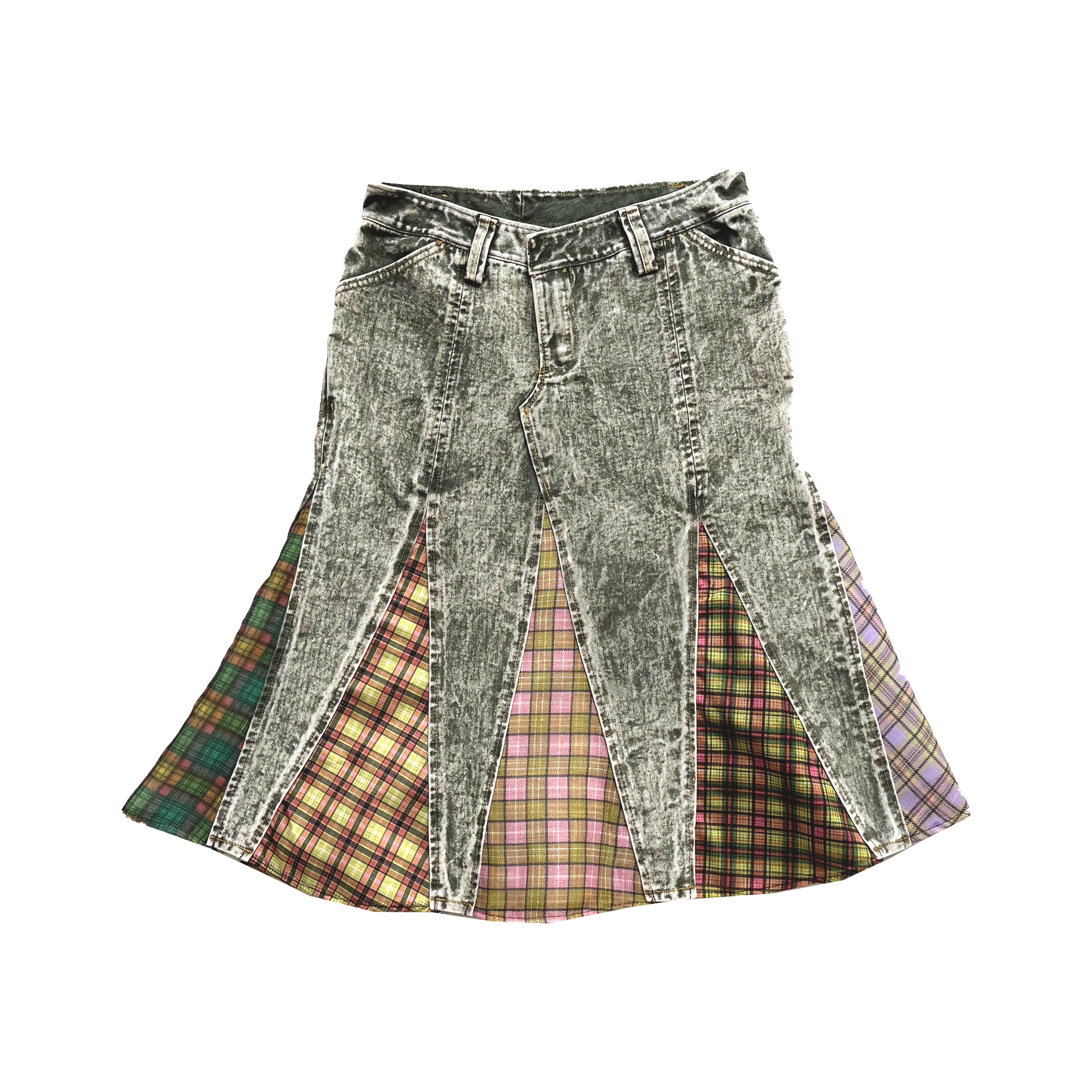 Washout Denim Patchwork Midi Skirt