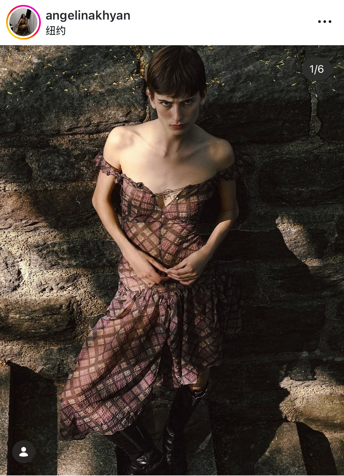 Plaid Puff Chiffon Asymmetrical Dress Purple Plaid