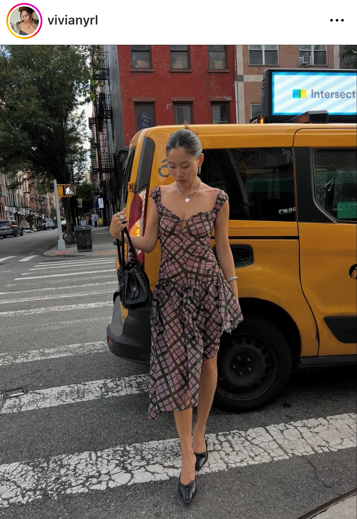 Plaid Puff Chiffon Asymmetrical Dress Purple Plaid