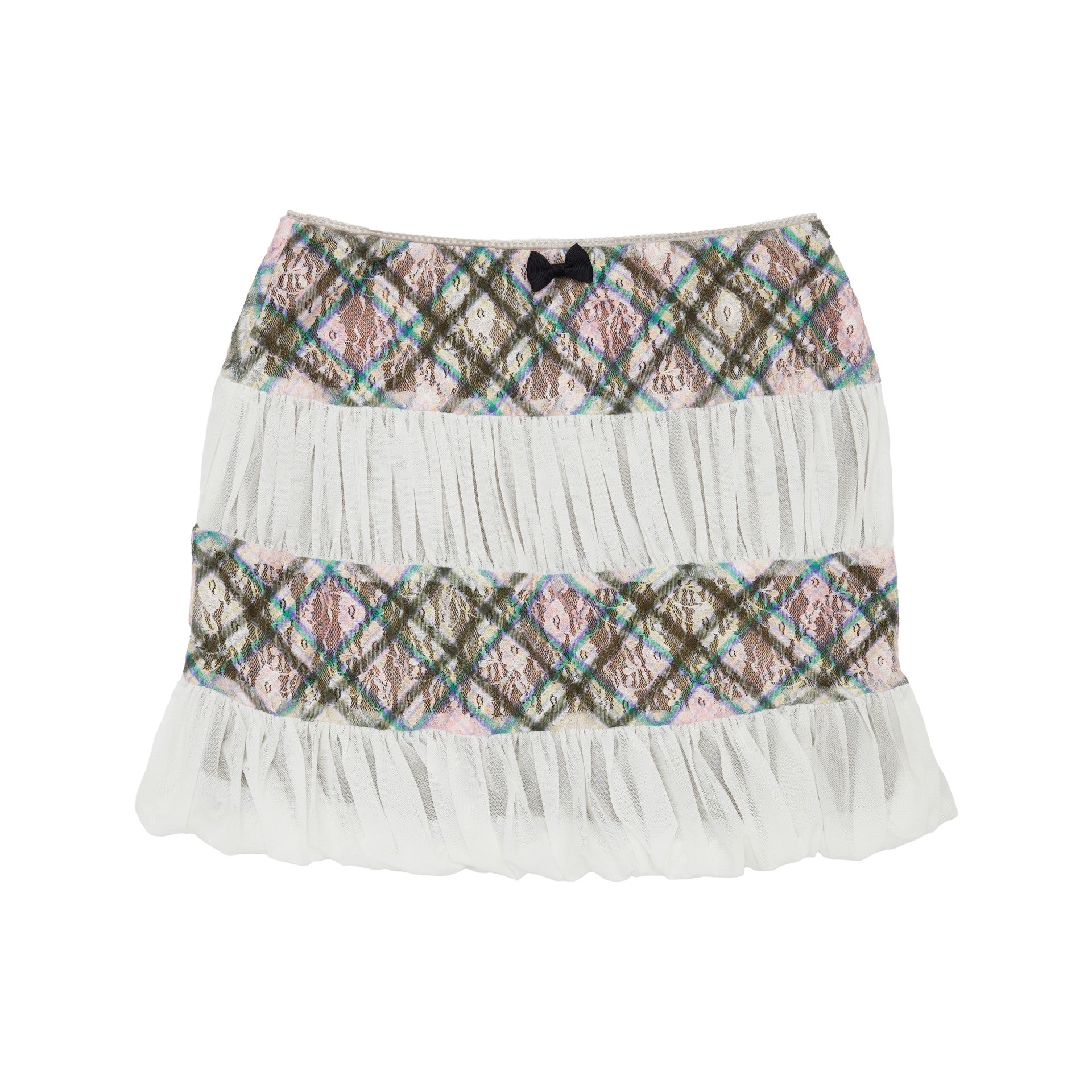 Mesh Plaid Lace Midi Skirt White Dollhouse