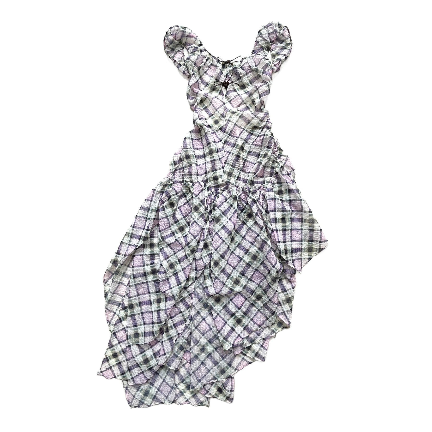 Plaid Puff Chiffon Asymmetrical Dress Lucid
