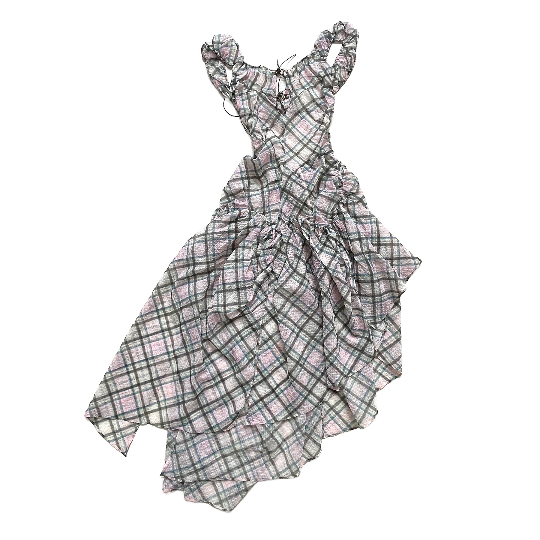 Plaid Puff Chiffon Asymmetrical Dress Dollhouse