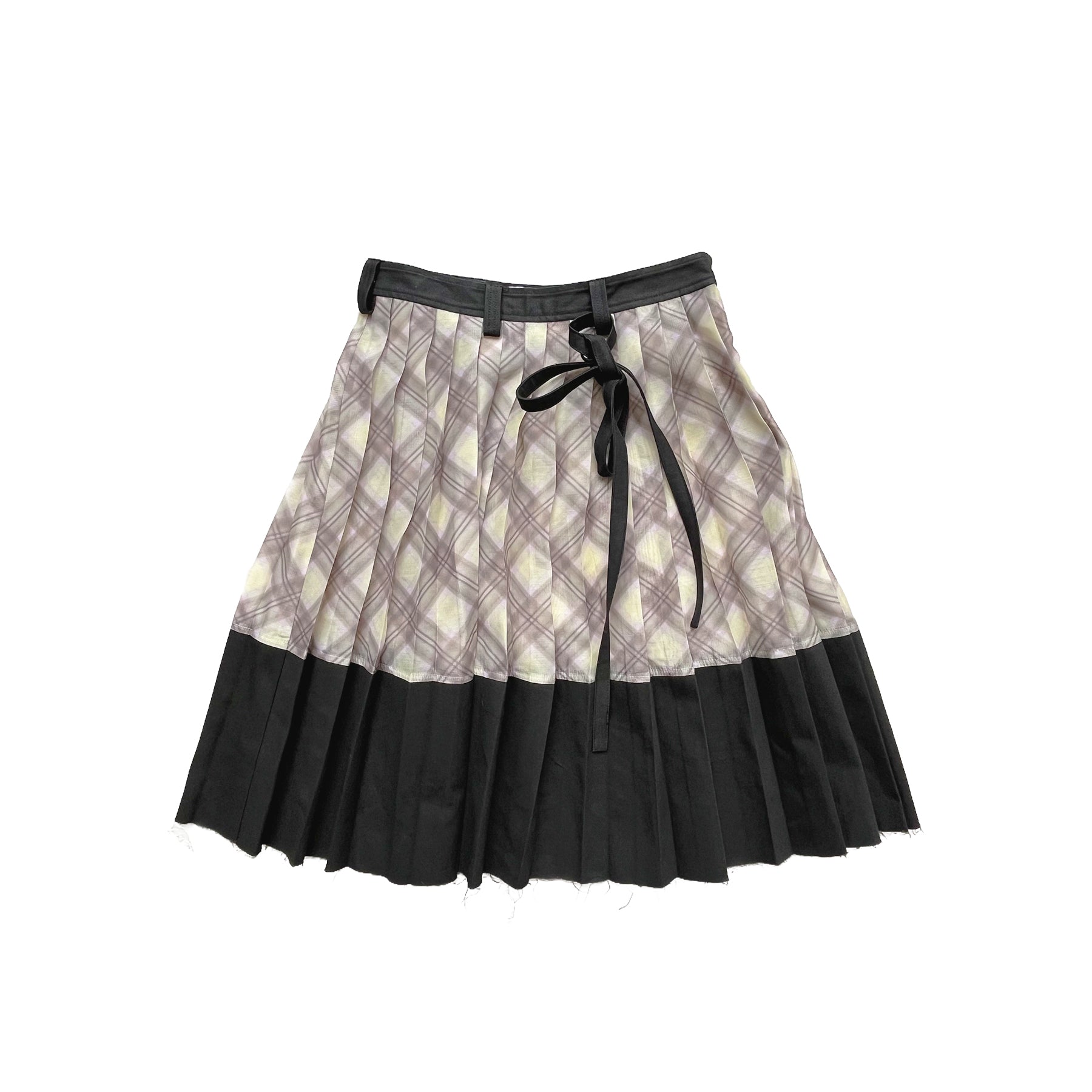 Patchwork Organza Pleated Midi Skirt Black Porcelain