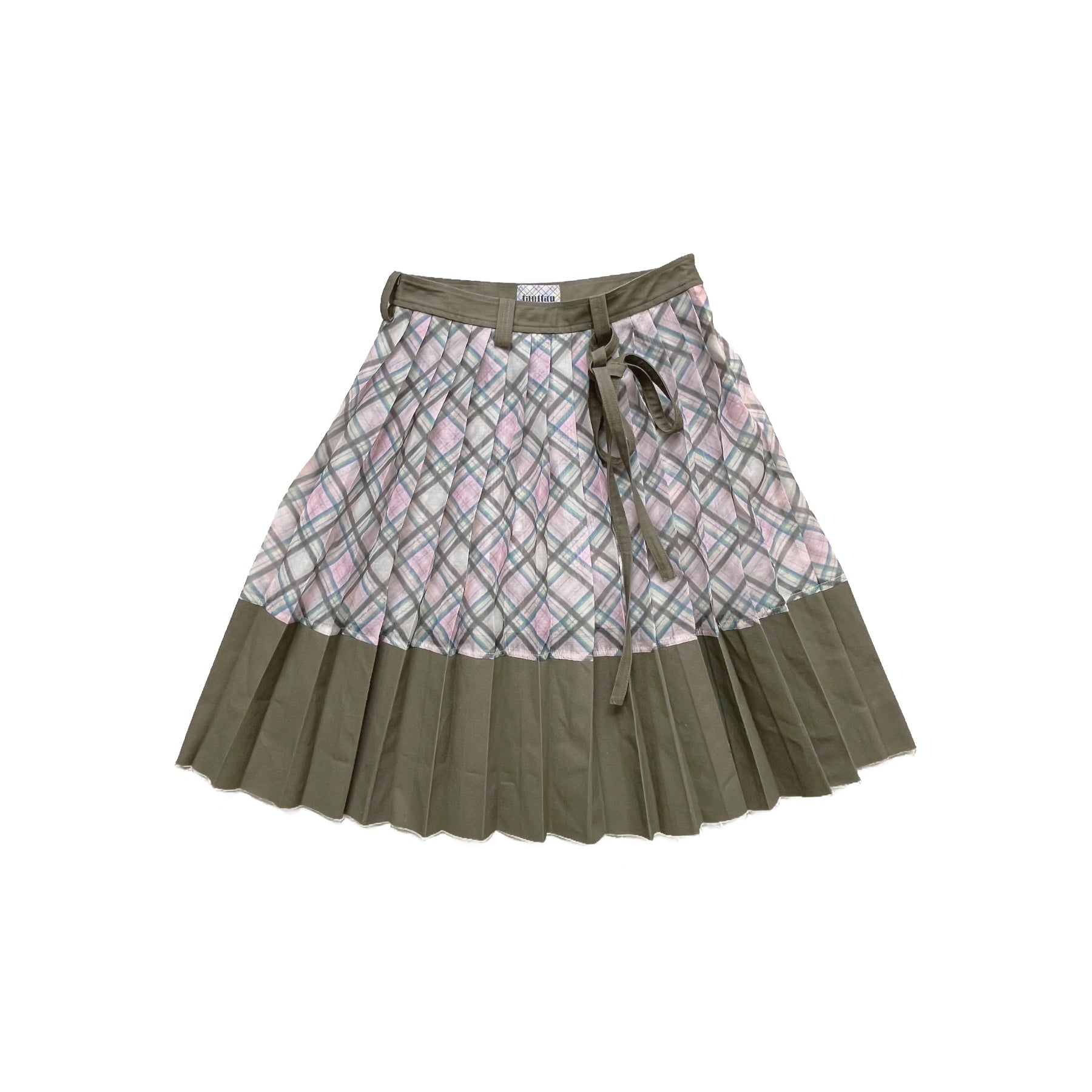 Patchwork Organza Pleated Midi Skirt Dollhouse Khaki