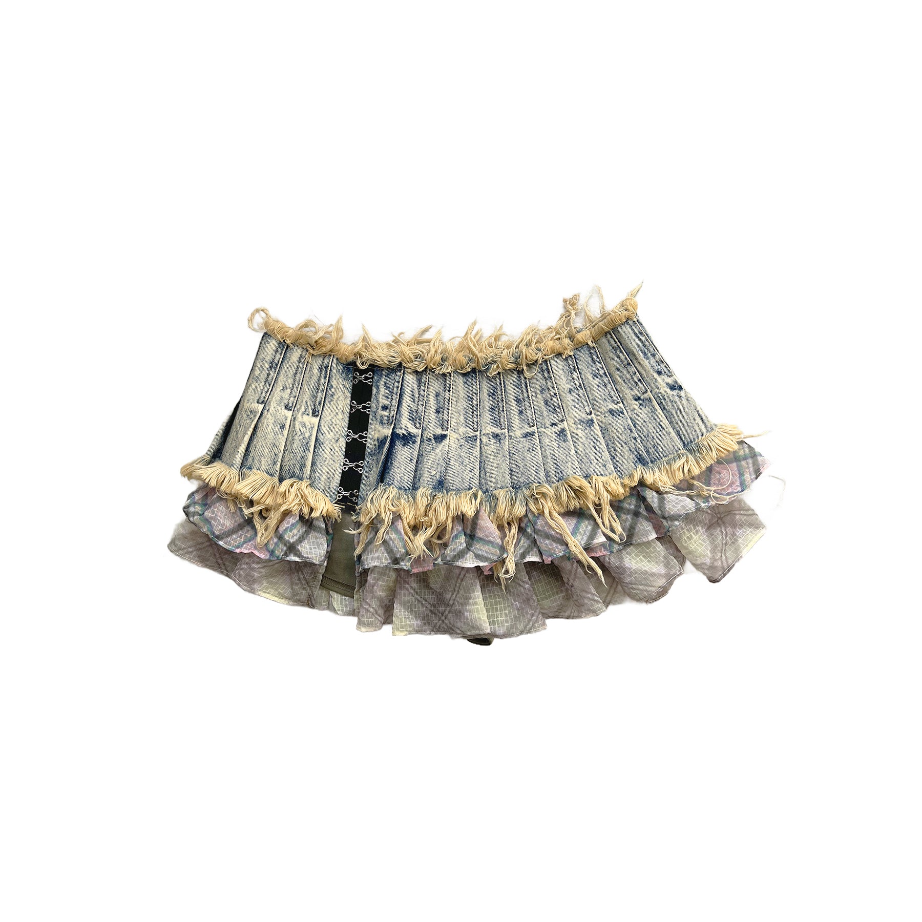 Denim Chiffon Mini Pleated Skirt