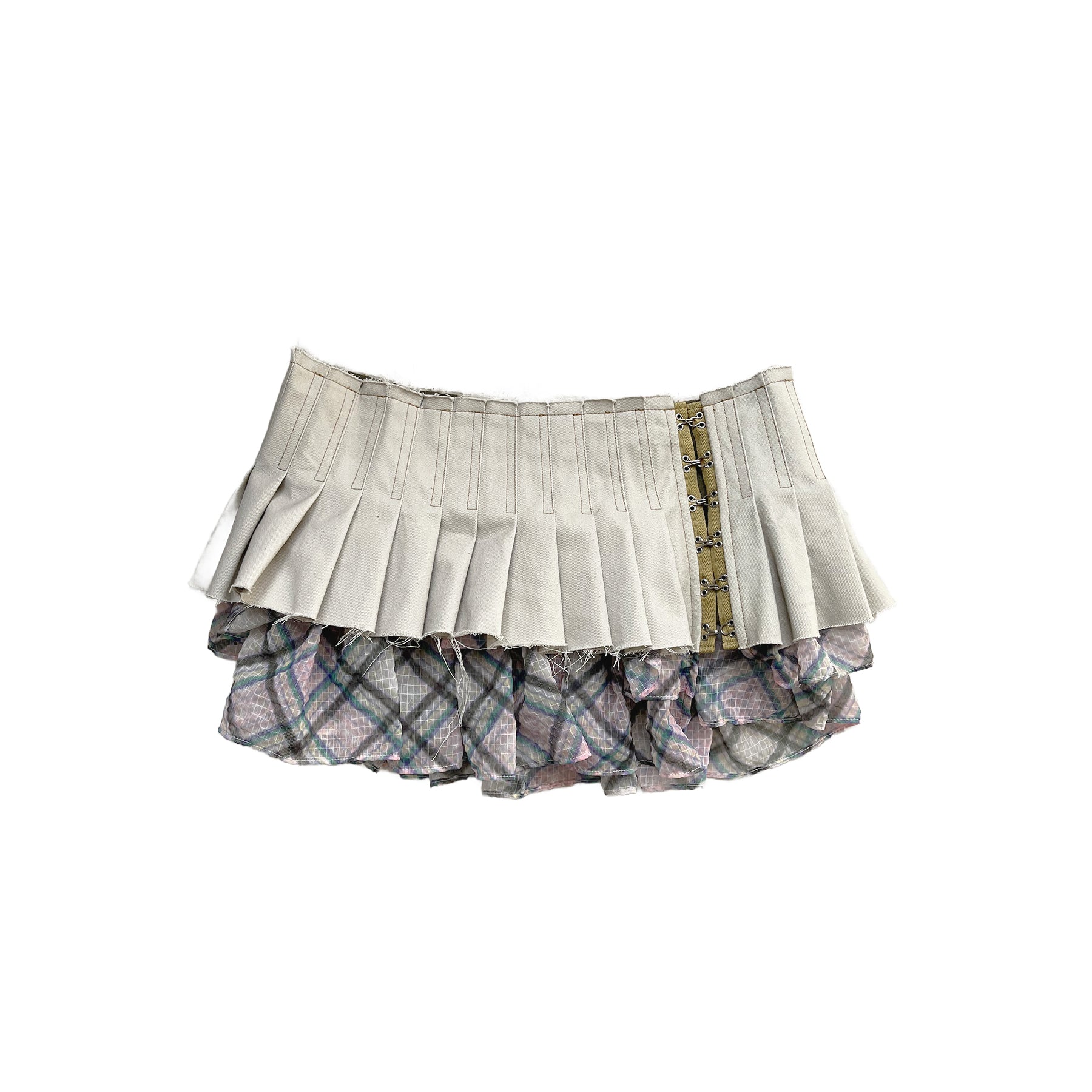 Denim Chiffon Mini Pleated Skirt Ivory Dollhouse
