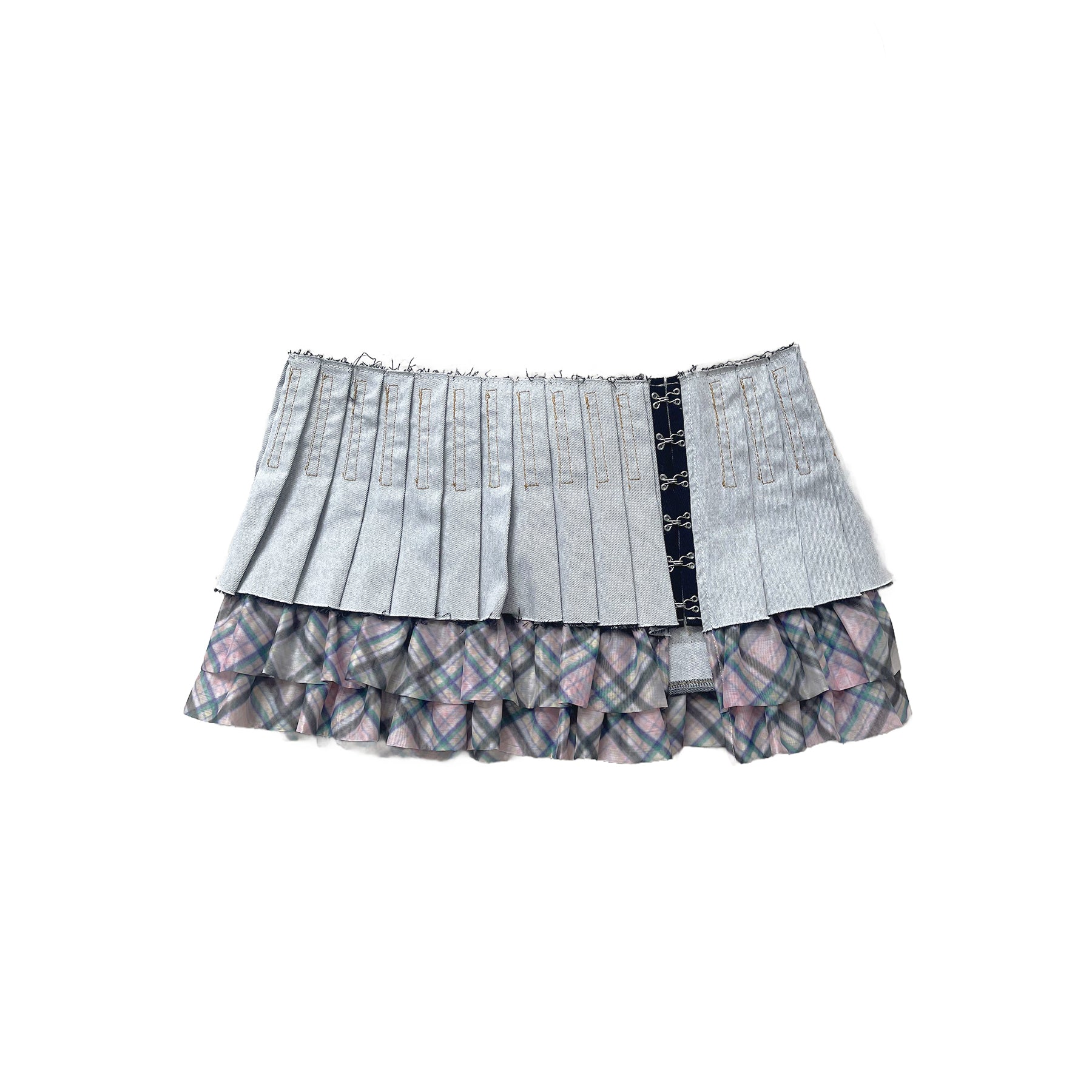 Denim Chiffon Mini Pleated Skirt White