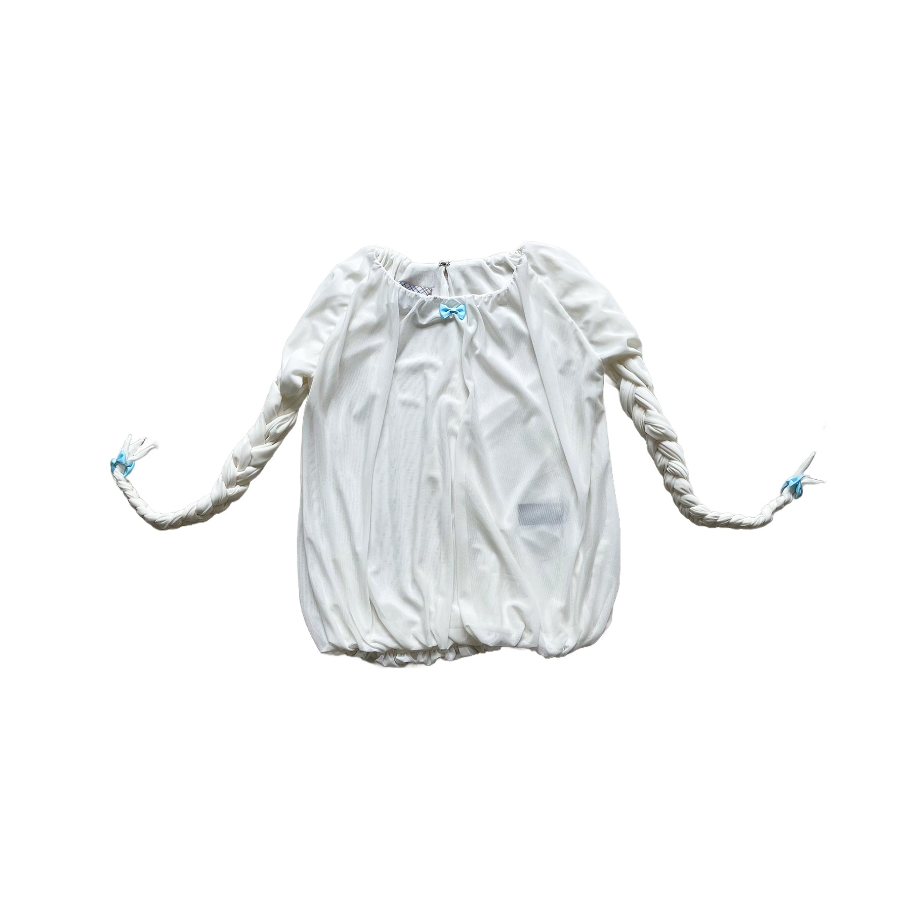 Balloon Braided Blouse with Bow White