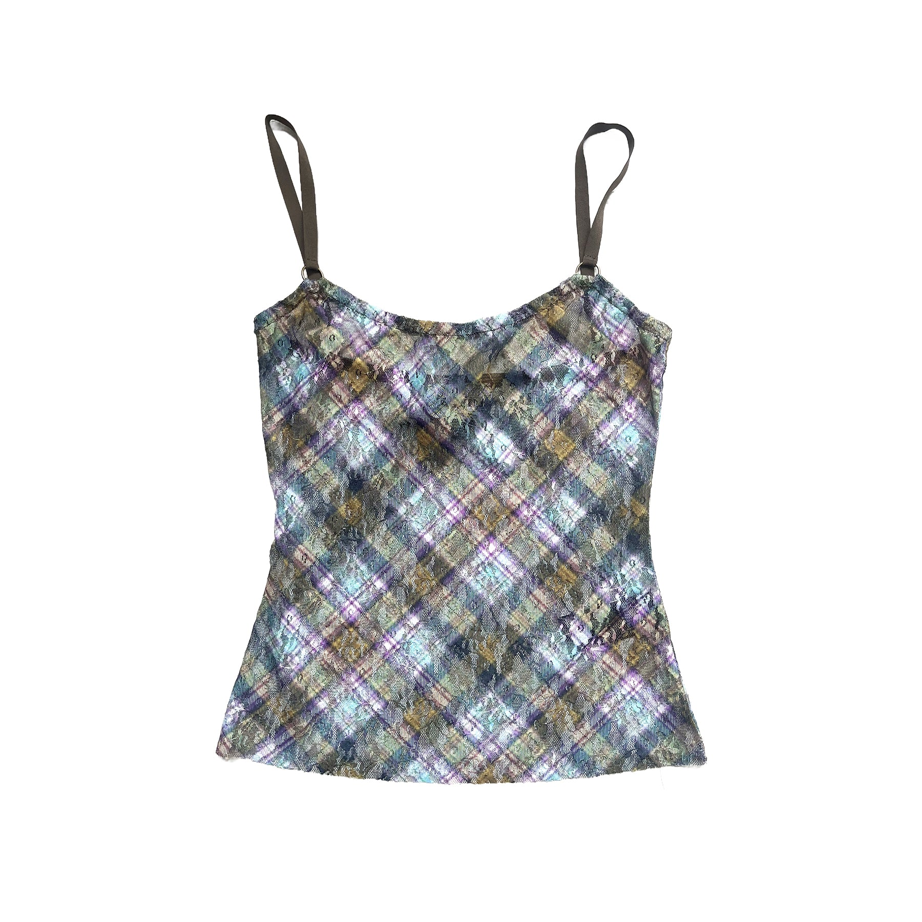 Stretch Lace Cami Top Kaleido Plaid