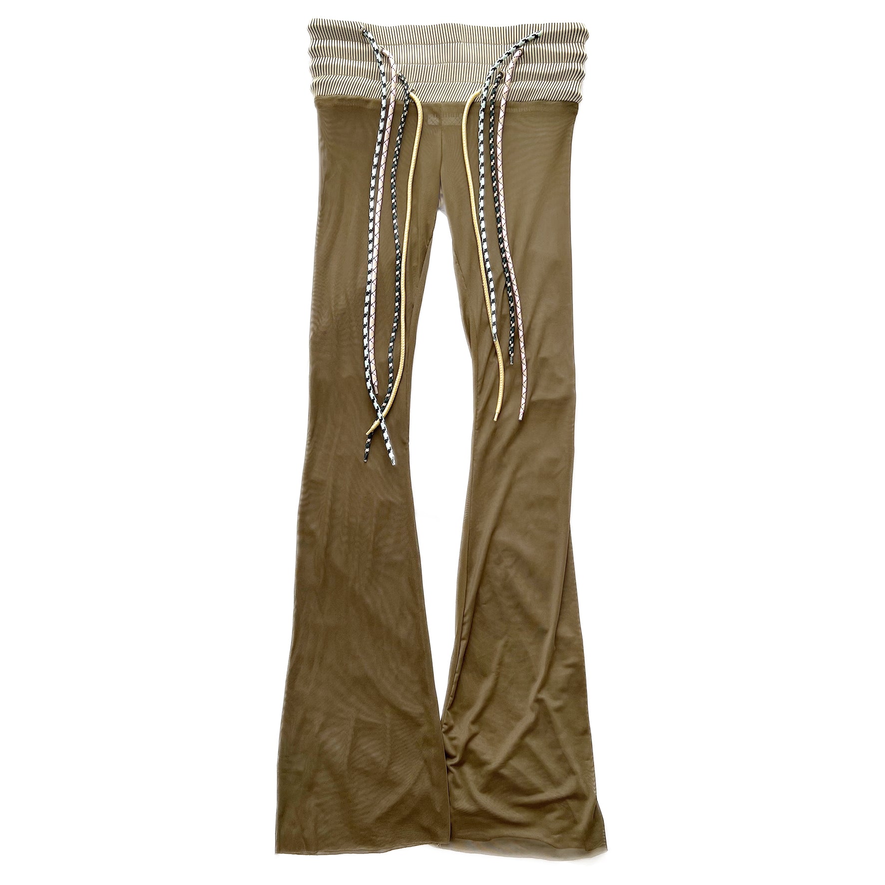 Low-rise Stretch Rib Flared Pants Olive w/ 4 Strings