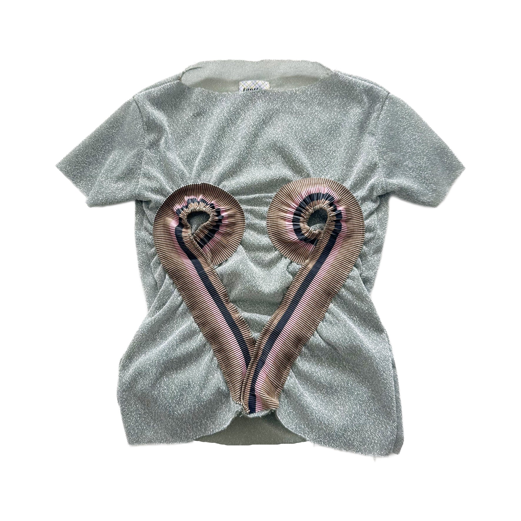 Metallic Silver Top Stripe Rib Patched Heart Shape Tee T-shirt SS25 PRE-ORDER