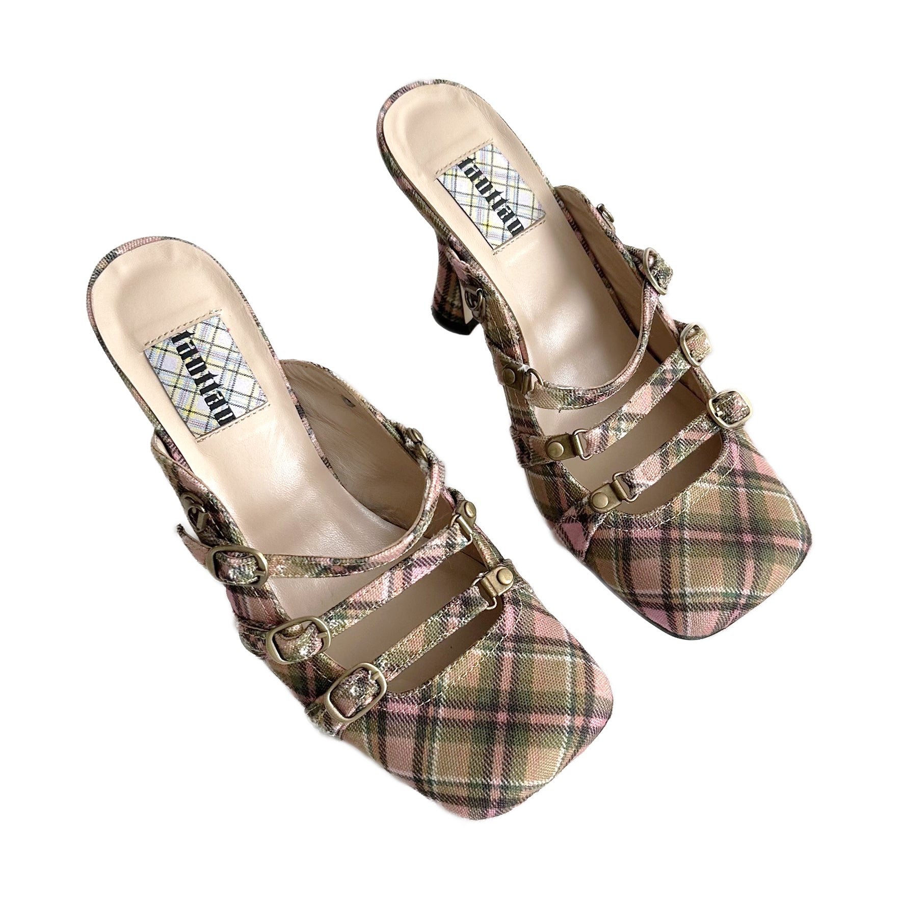 Smooky Plaid Lace Up Square Toe Mules