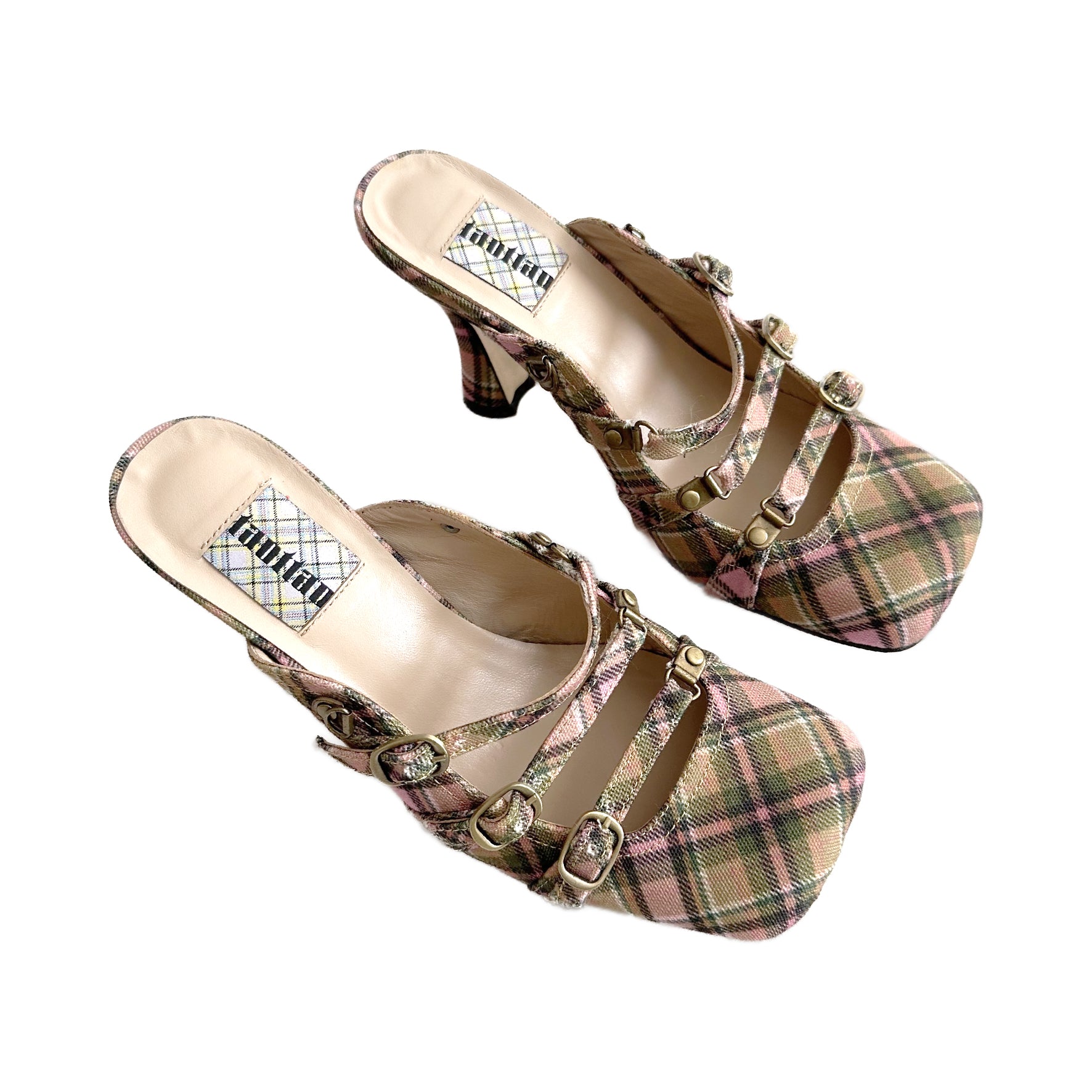 Smooky Plaid Lace Up Square Toe Mules