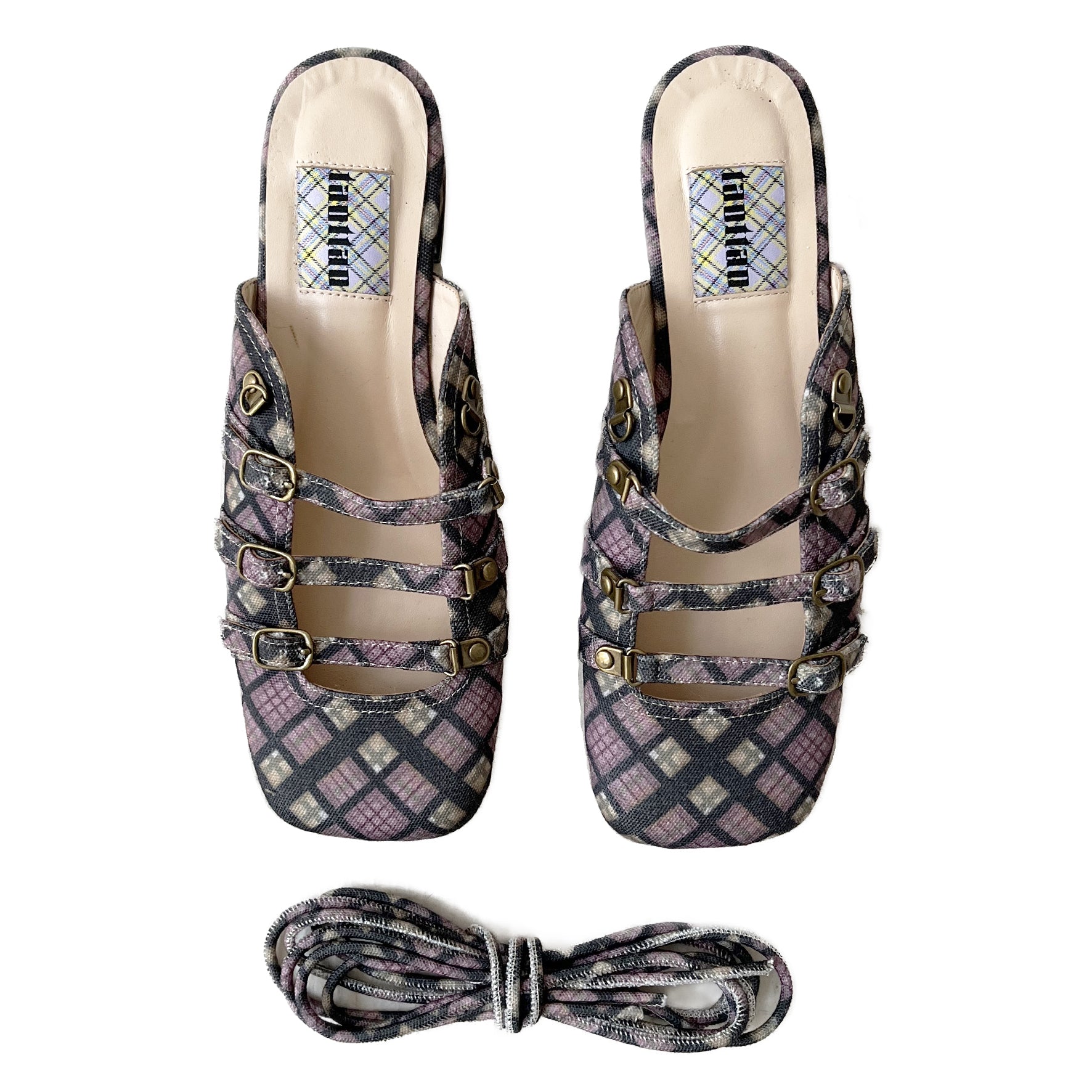 Purple Plaid Slip On Flats with Laces SS25 Pre-Order