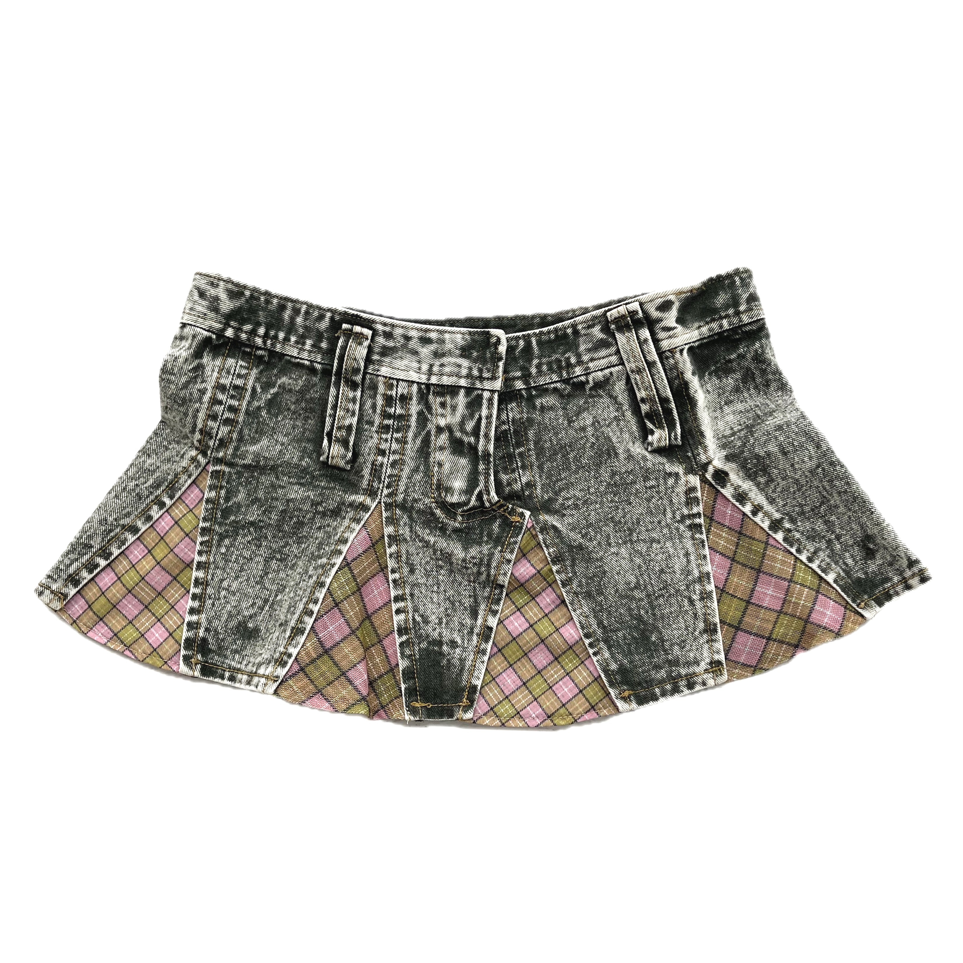 ★22-23AW新作★TheOpen Product★PATCHWORK DENIM MINI SKIRT Patchwork Plaid Mini Denim Skirt Fenlü – taottao