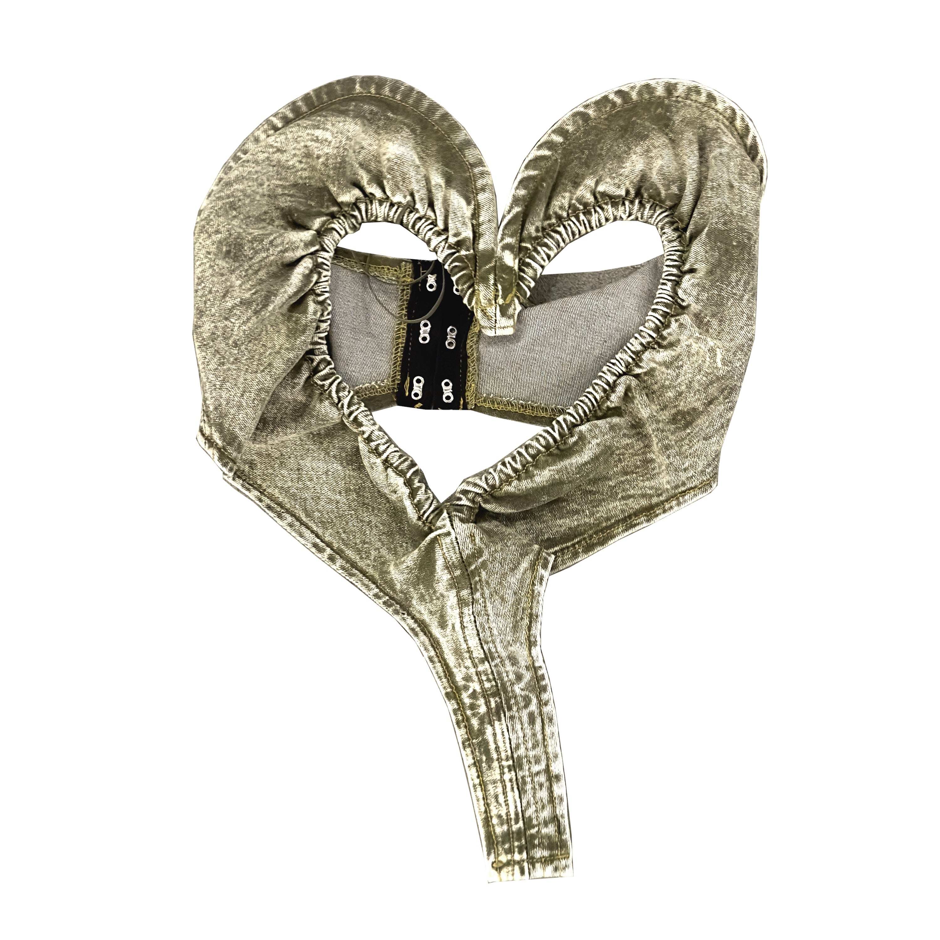 Heart Cutout Ruched Denim Corset