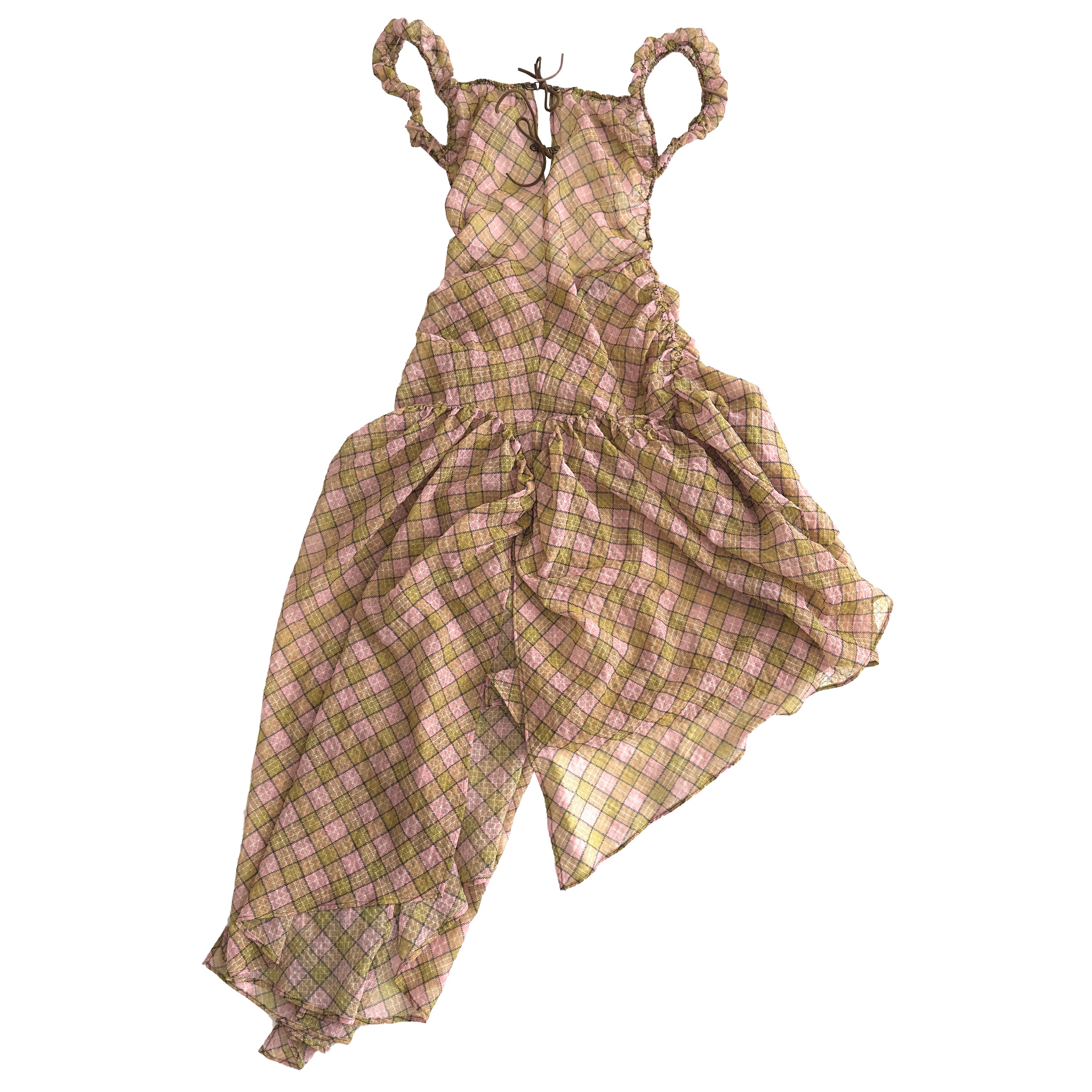 Plaid Puff Chiffon Asymmetrical Dress Fenlü