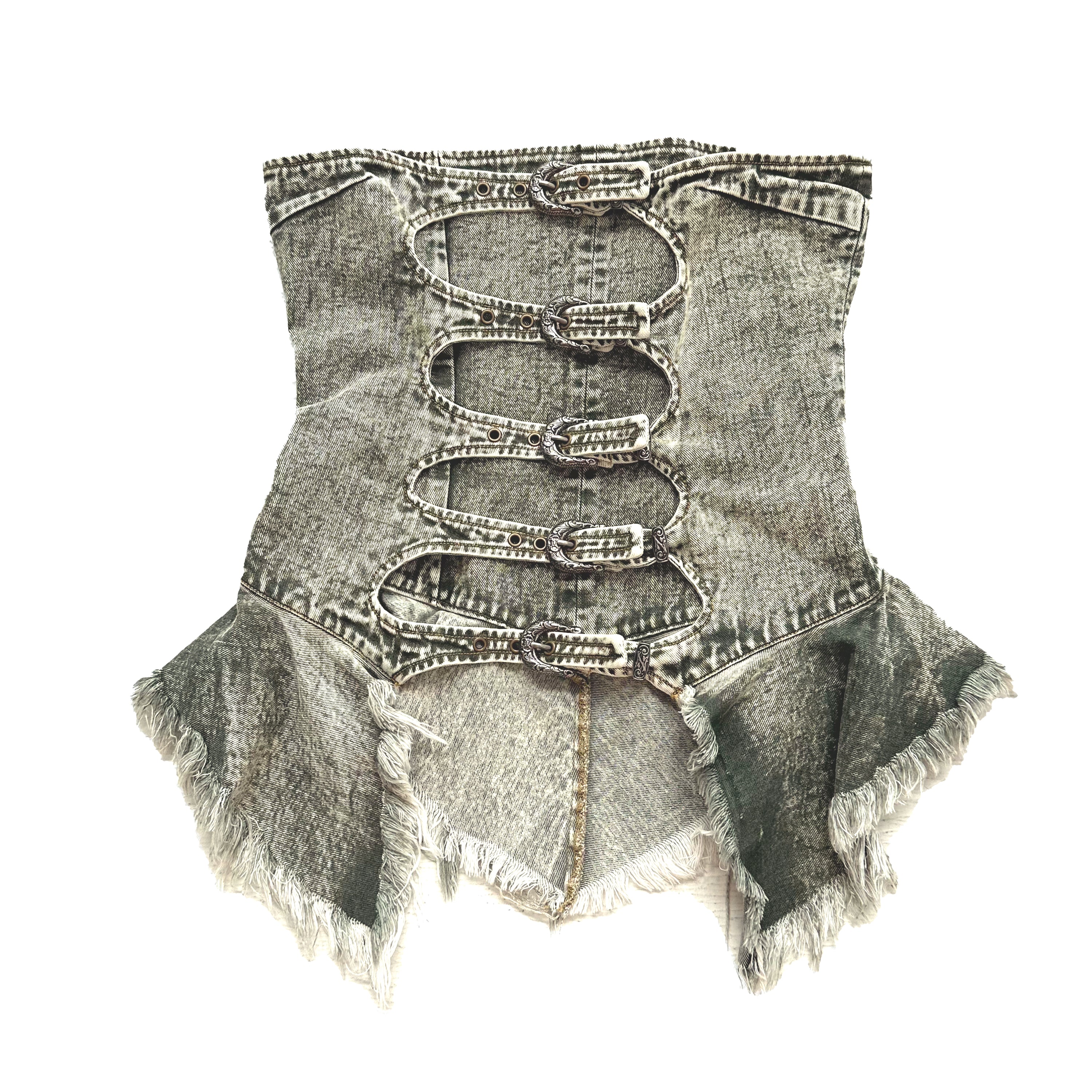 Buckle Belt Denim Corset Top Green